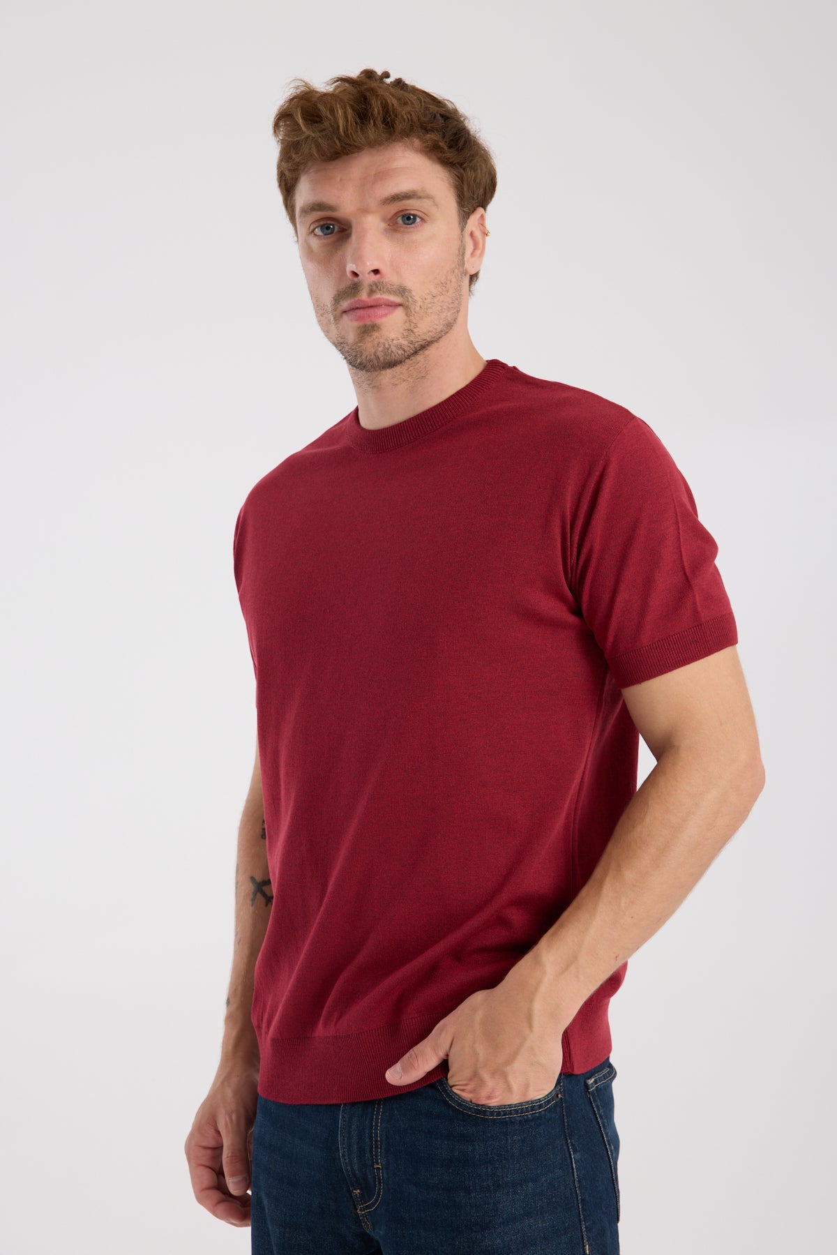 AClub Zulu Örme Kumaş Viskon Karışımlı Slim Fit Kırmızı Bisiklet Yaka Erkek Düz T-Shirt