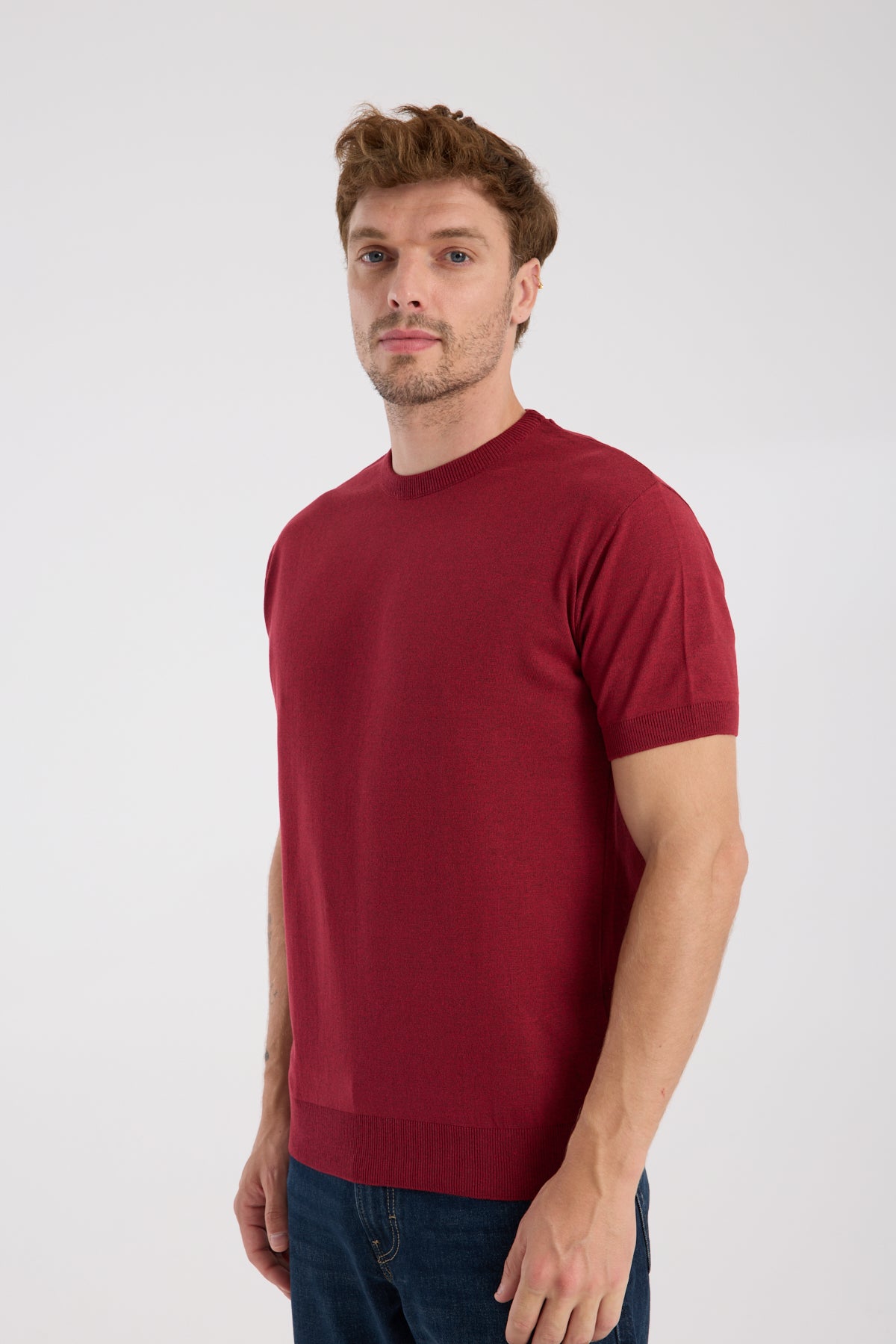 AClub Zulu Örme Kumaş Viskon Karışımlı Slim Fit Kırmızı Bisiklet Yaka Erkek Düz T-Shirt