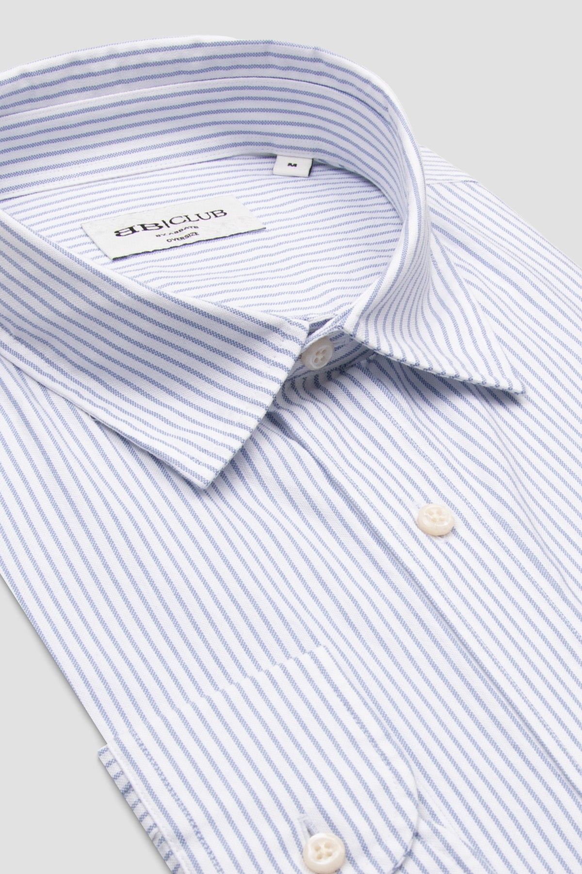 BB Club Rio Oxford %100 Pamuk Oversize Fit Açık Mavi Klasik Yaka Erkek Çizgili Gömlek