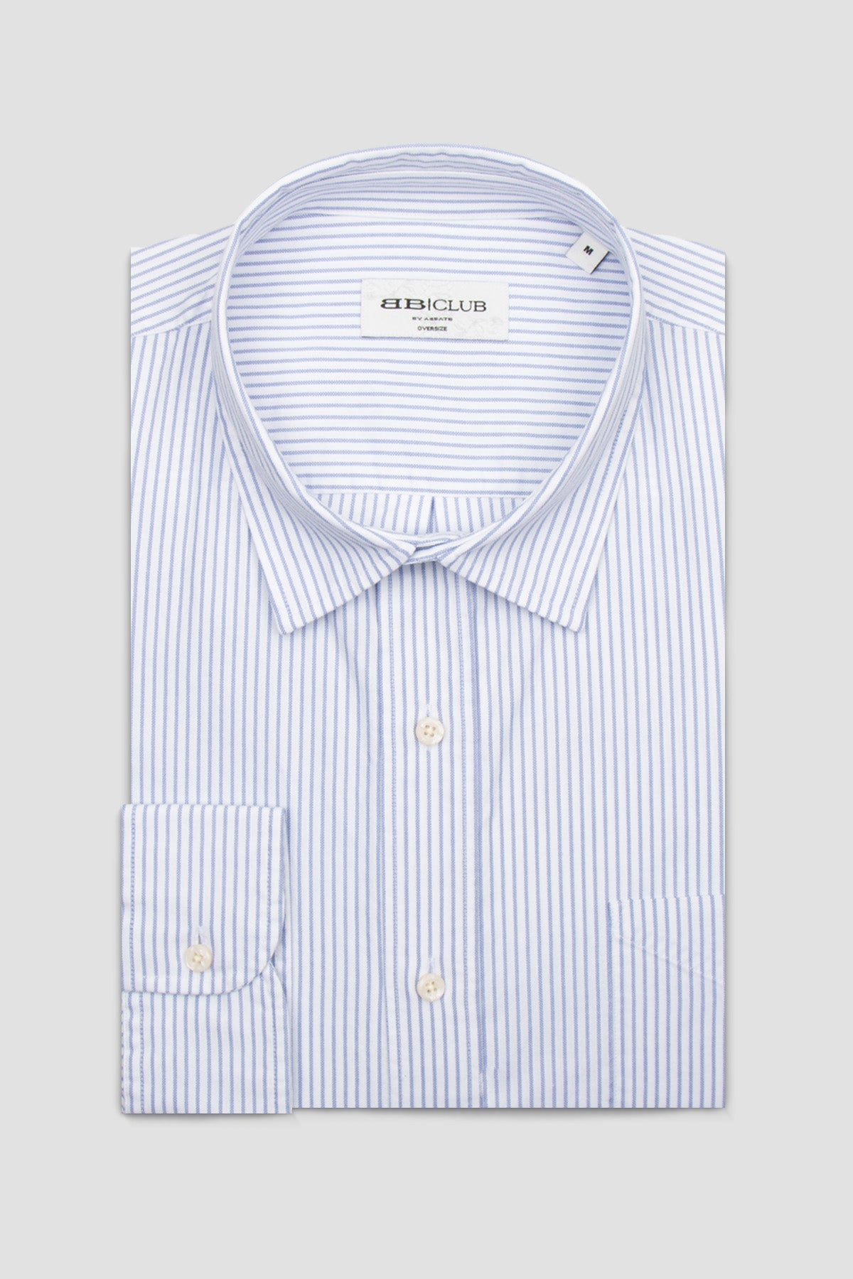 BB Club Rio Oxford %100 Pamuk Oversize Fit Açık Mavi Klasik Yaka Erkek Çizgili Gömlek