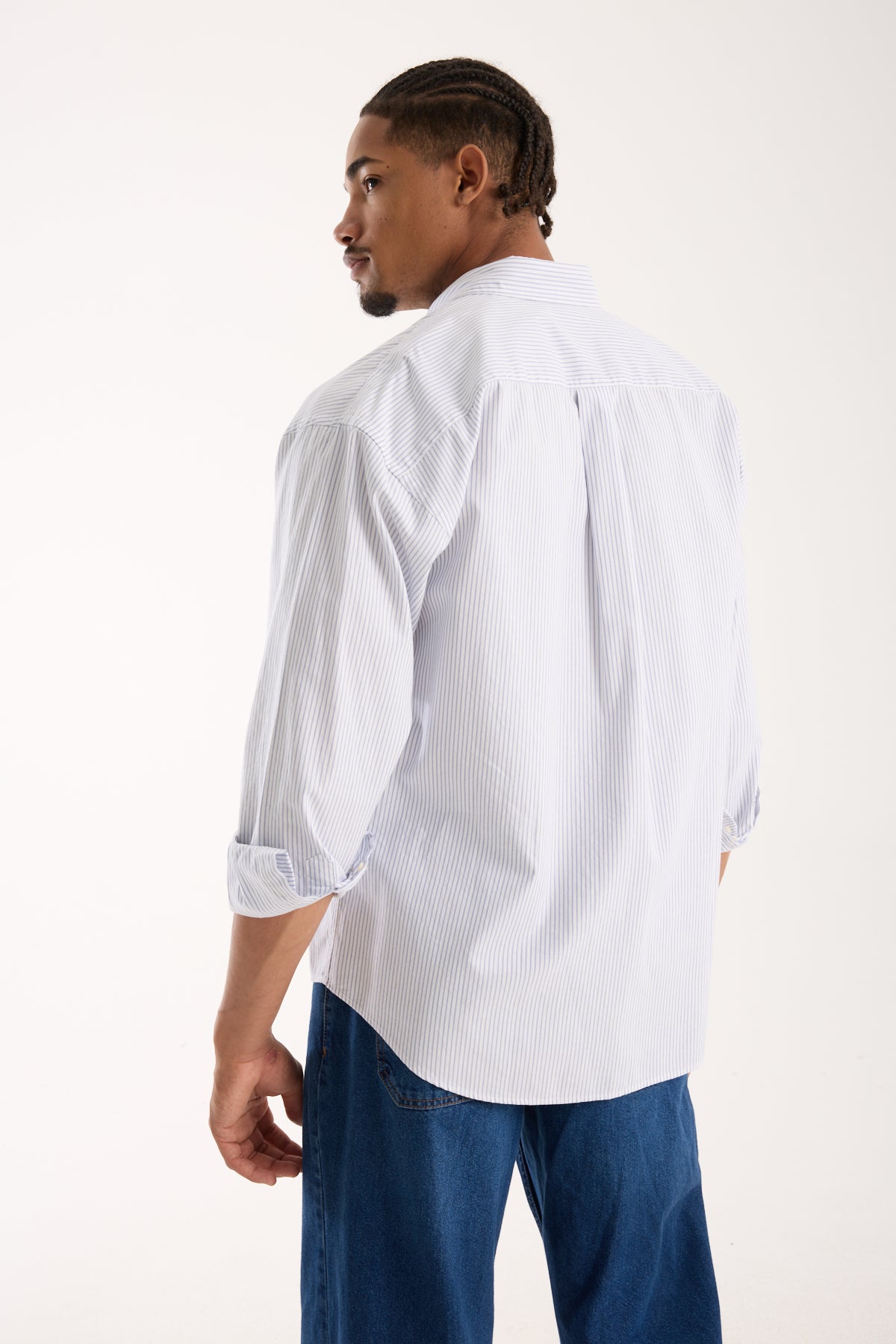 BB Club Rio Oxford %100 Pamuk Oversize Fit Açık Mavi Klasik Yaka Erkek Çizgili Gömlek
