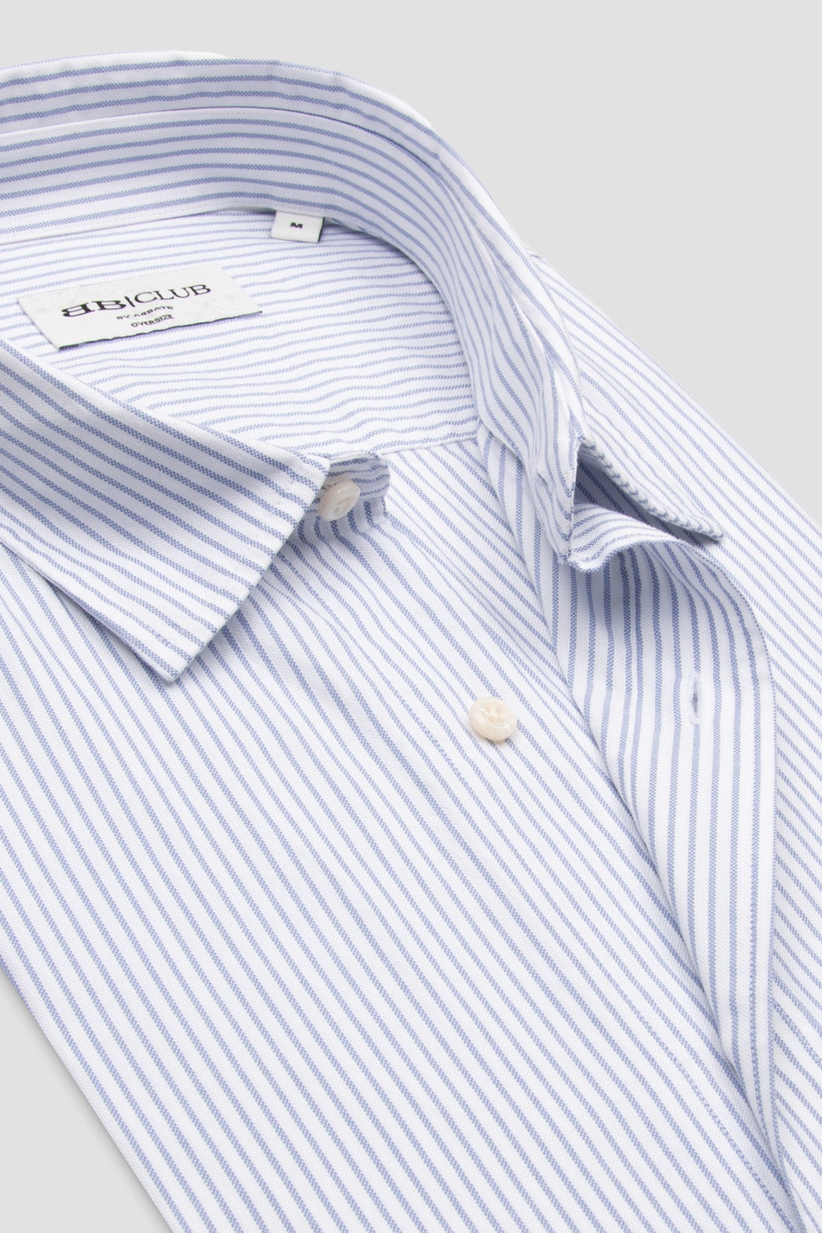 BB Club Rio Oxford %100 Pamuk Oversize Fit Açık Mavi Klasik Yaka Erkek Çizgili Gömlek