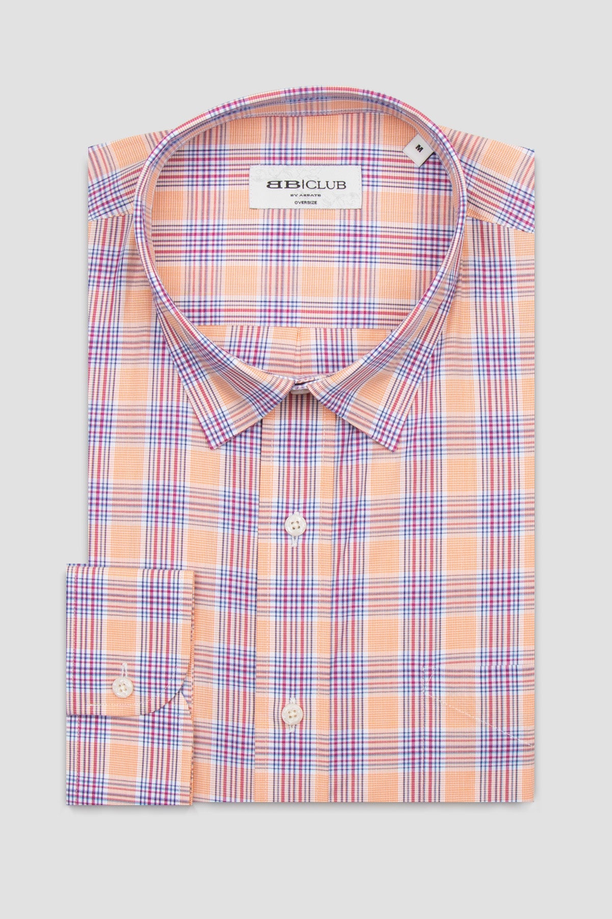 BB Club Rio Poplin Pamuklu Oversize Fit Turuncu Klasik Yaka Erkek Ekoseli Gömlek