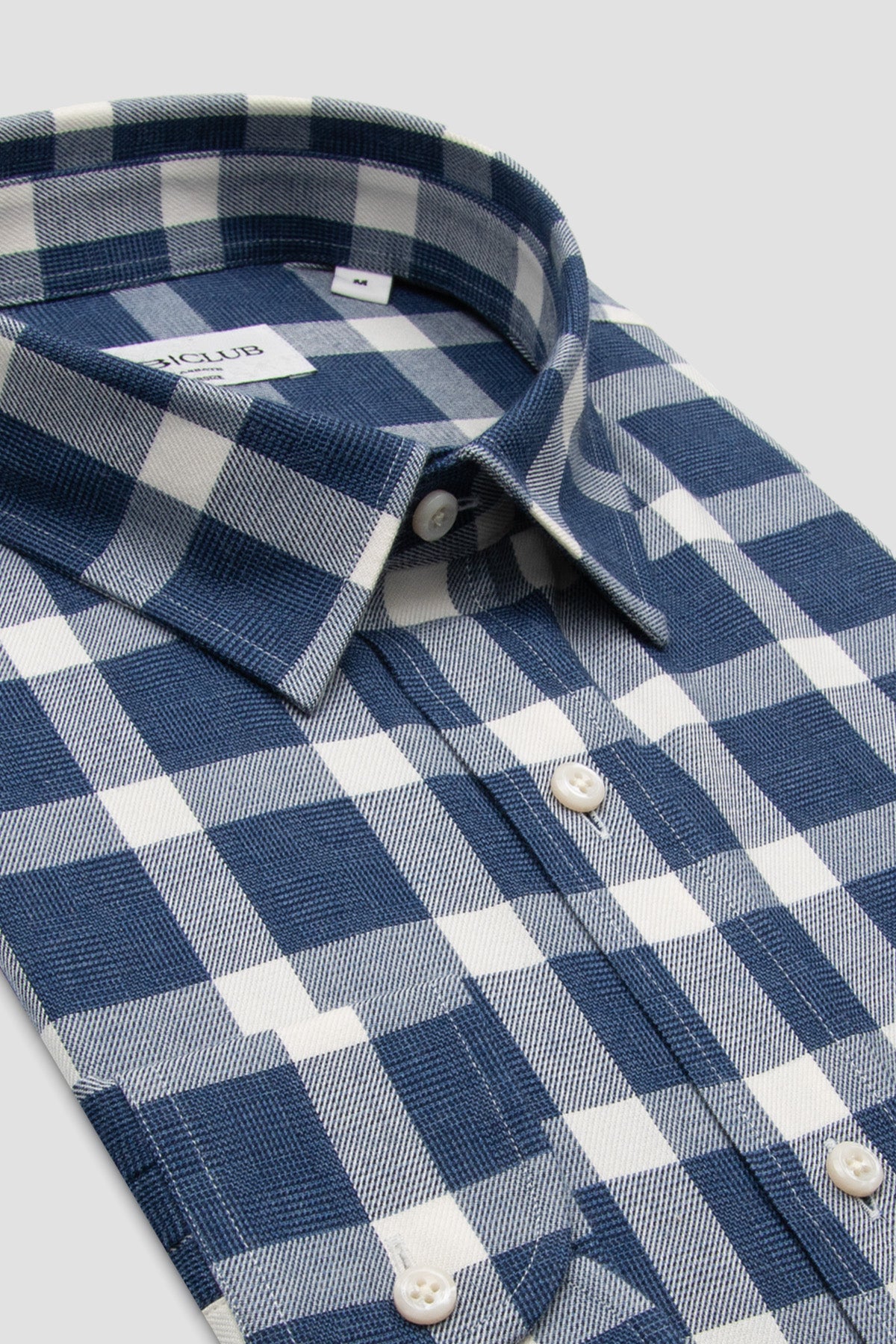 BB Club Rio Dokuma Pamuklu Oversize Fit Lacivert Klasik Yaka Erkek Kareli Gömlek