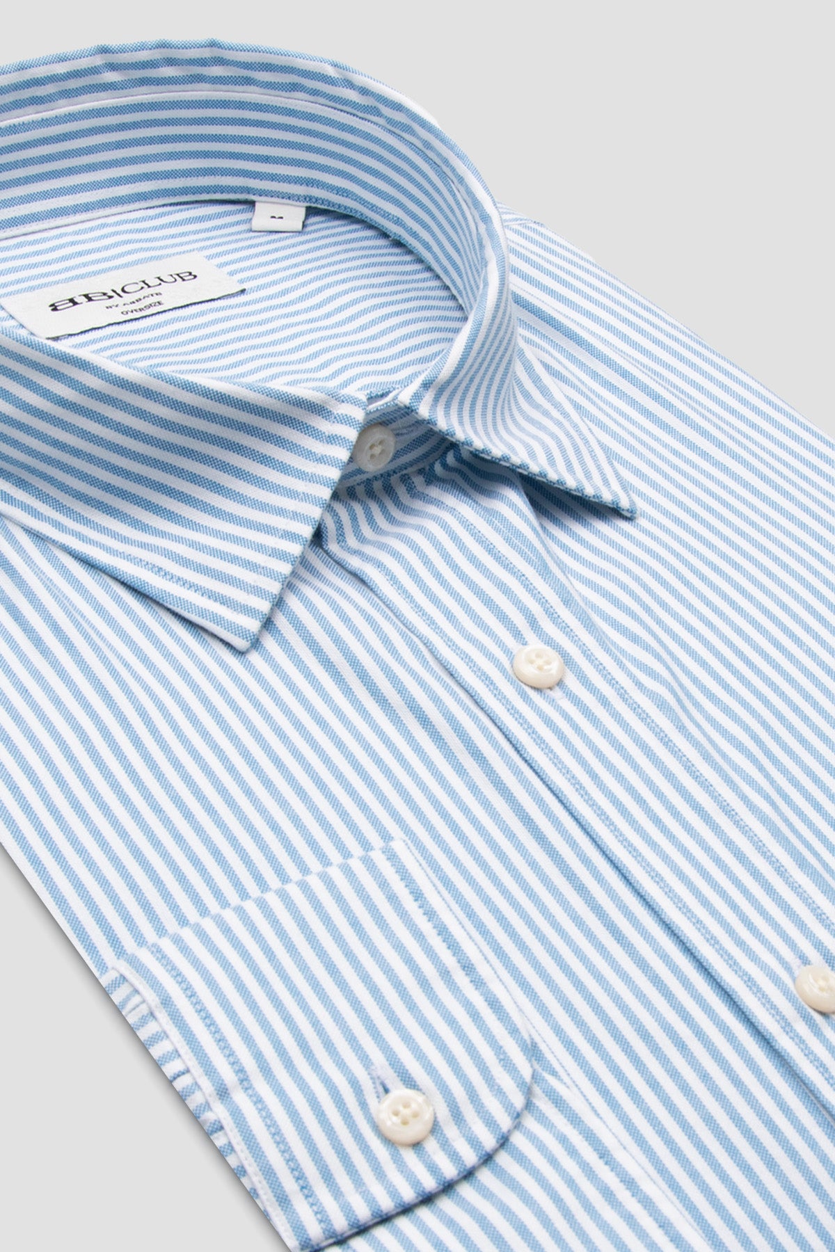 BB Club Rio Oxford Stretch Pamuk Karışımlı Oversize Fit Mavi Klasik Yaka Erkek Çizgili Gömlek