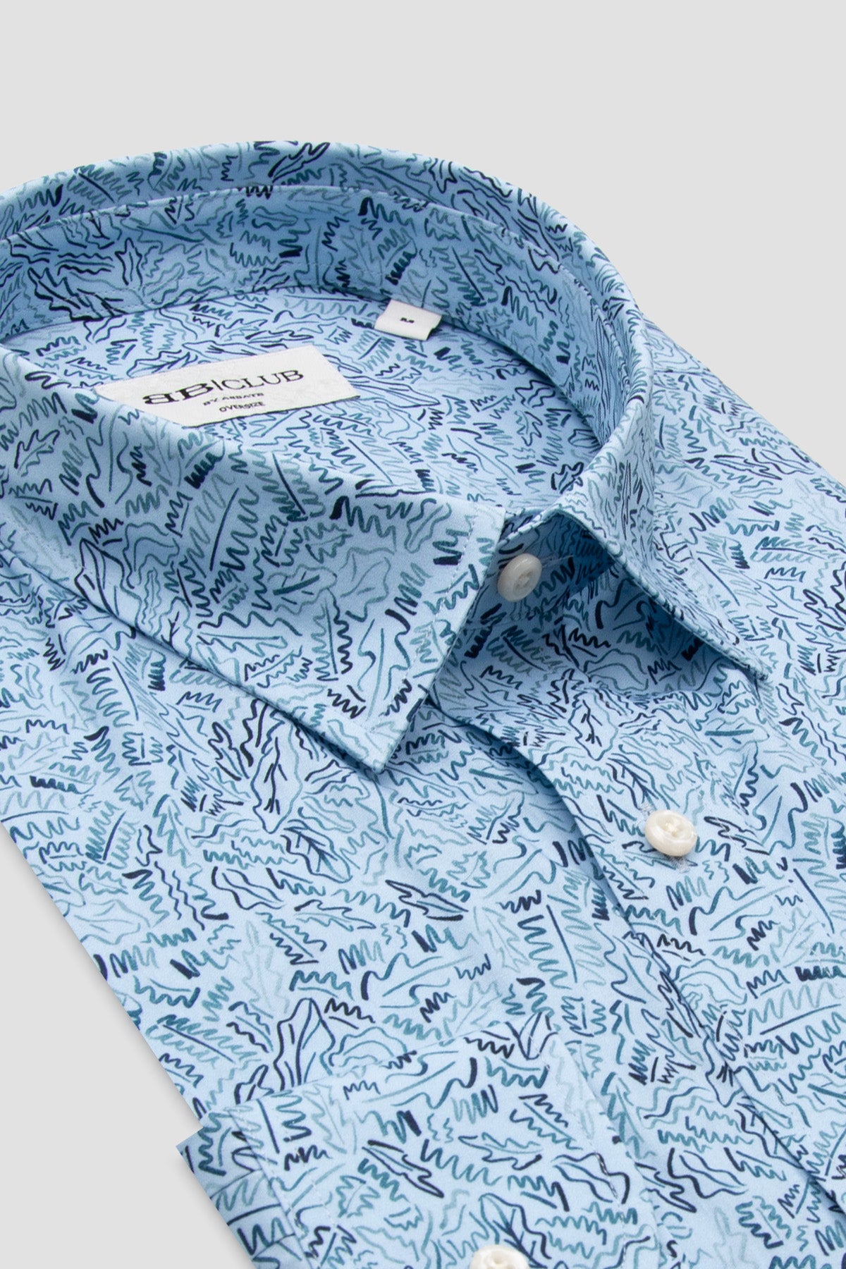 BB Club Rio Poplin Pamuklu Oversize Fit Açık Mavi Klasik Yaka Erkek Baskılı Gömlek