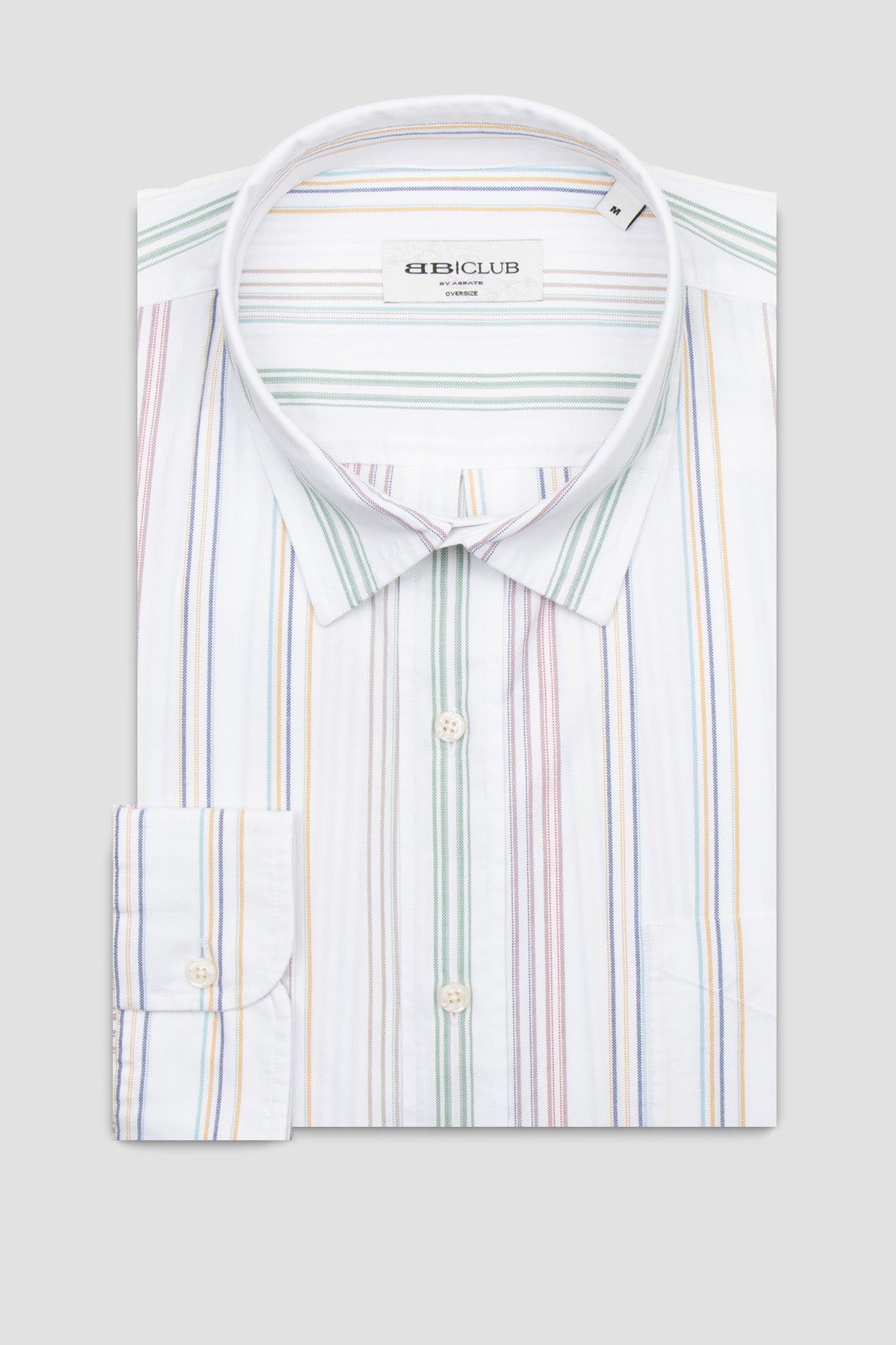 BB Club Rio Oxford %100 Pamuk Oversize Fit Beyaz Klasik Yaka Erkek Çizgili Gömlek