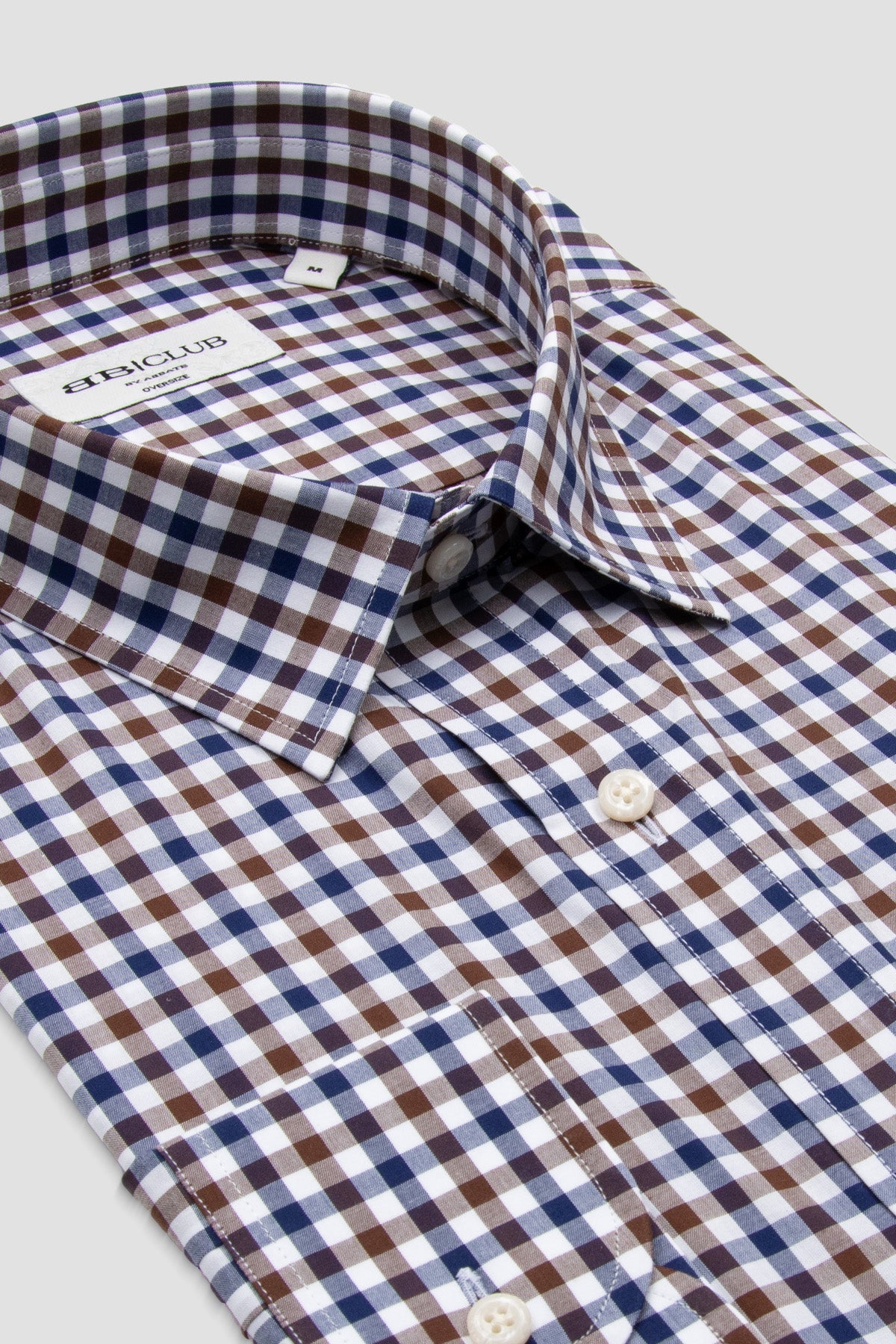 BB Club Rio Poplin Pamuklu Oversize Fit Kahverengi Klasik Yaka Erkek Kareli Gömlek