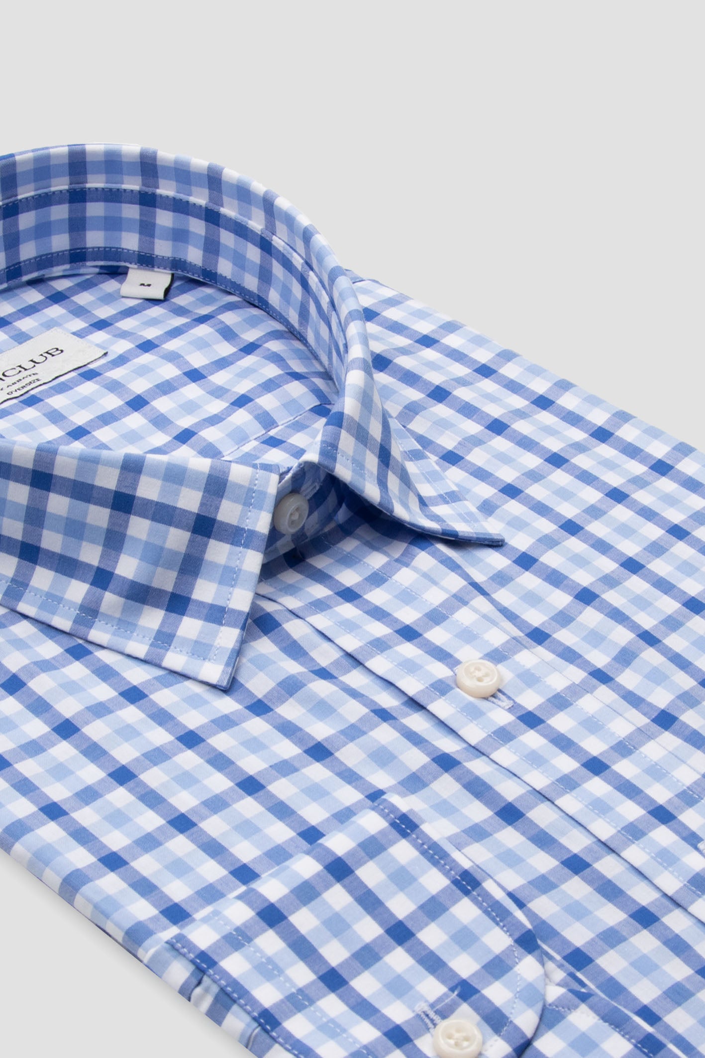 BB Club Rio Poplin Pamuklu Oversize Fit Açık Mavi Klasik Yaka Erkek Kareli Gömlek