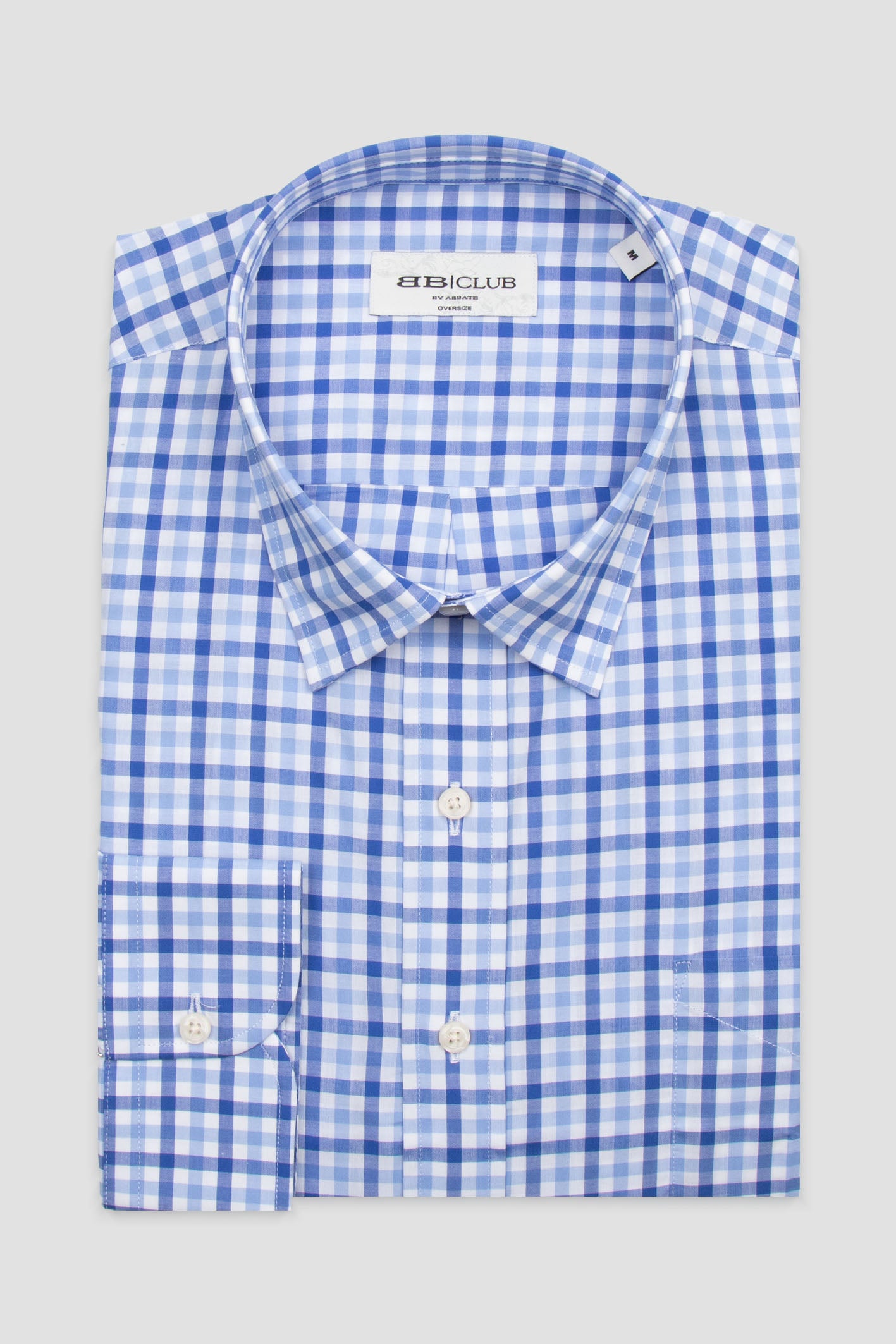 BB Club Rio Poplin Pamuklu Oversize Fit Açık Mavi Klasik Yaka Erkek Kareli Gömlek