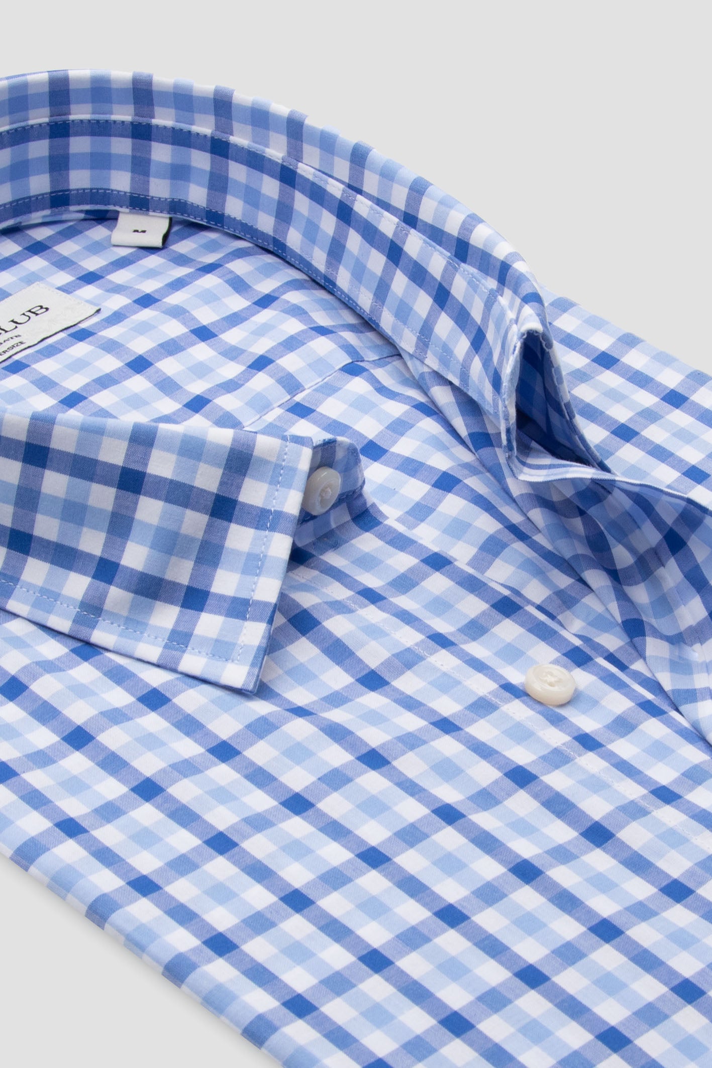 BB Club Rio Poplin Pamuklu Oversize Fit Açık Mavi Klasik Yaka Erkek Kareli Gömlek