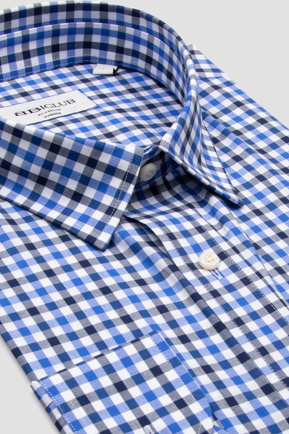 BB Club Rio Poplin Pamuklu Oversize Fit Koyu Mavi Klasik Yaka Erkek Kareli Gömlek