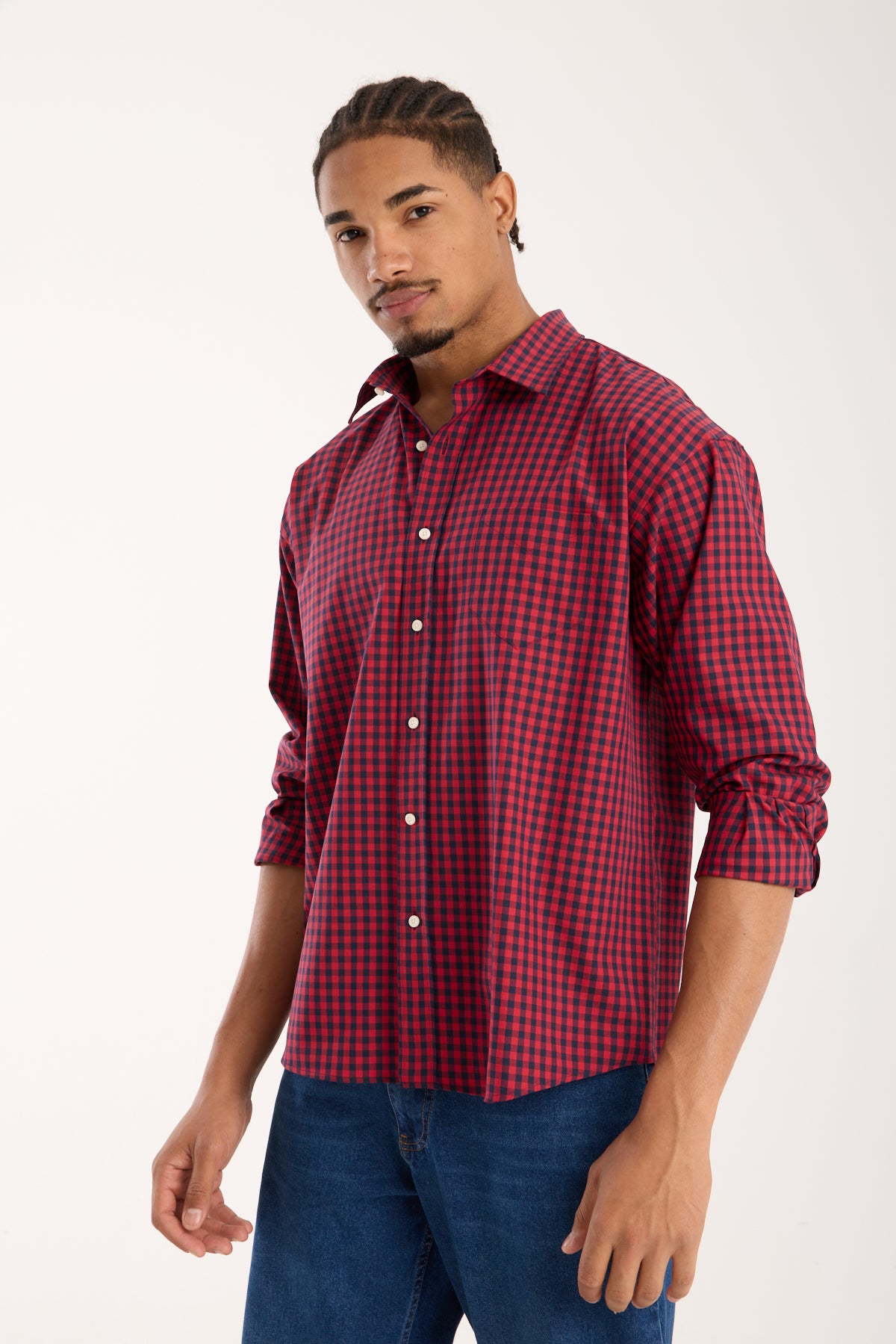 BB Club Rio Twill Pamuk Karışımlı Oversize Fit Kırmızı Klasik Yaka Erkek Kareli Gömlek