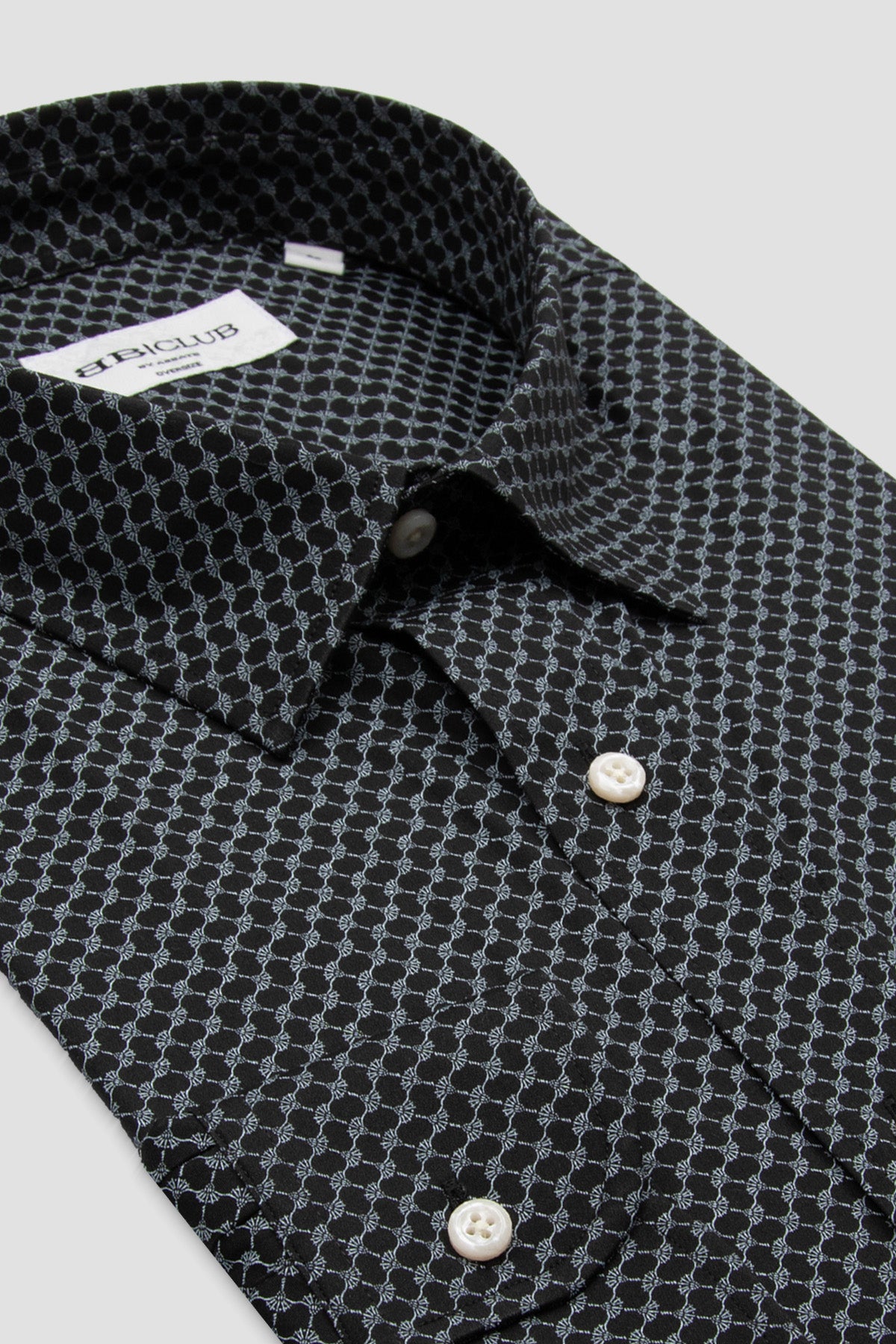 BB Club Rio Poplin Stretch Pamuk Karışımlı Oversize Fit Siyah Klasik Yaka Erkek Baskılı Gömlek