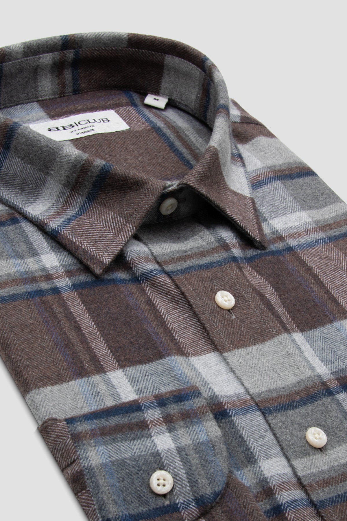 BB Club Rio Flanel Pamuklu Oversize Fit Kahverengi Klasik Yaka Erkek Ekoseli Gömlek