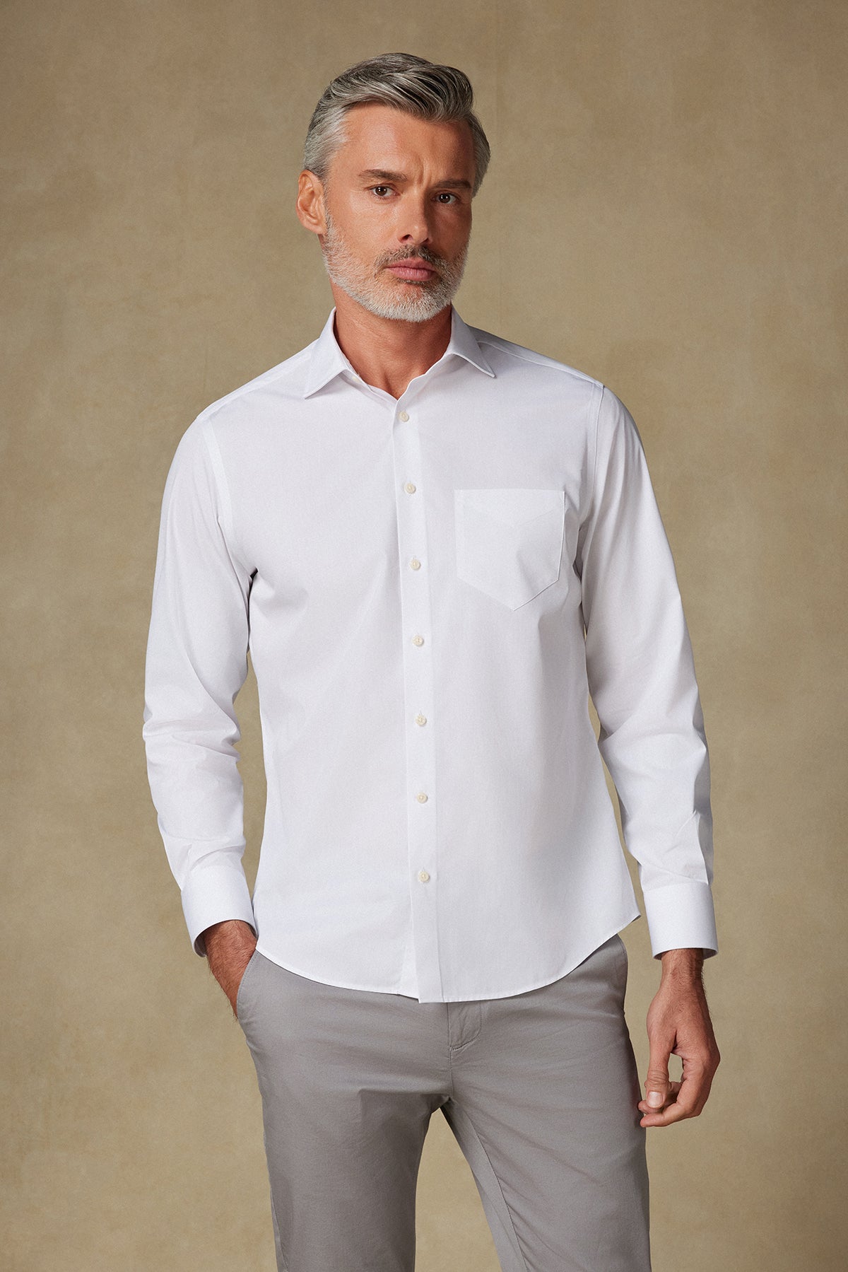 BB Club Lima Poplin Pamuk Polyester Regular Fit Beyaz Klasik Yaka Erkek Düz Gömlek