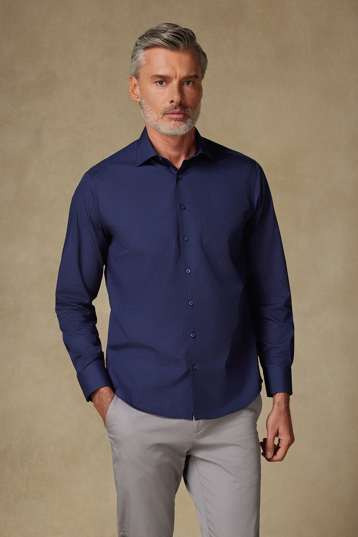 BB Club Lima Poplin Pamuk Polyester Regular Fit Lacivert Klasik Yaka Erkek Düz Gömlek