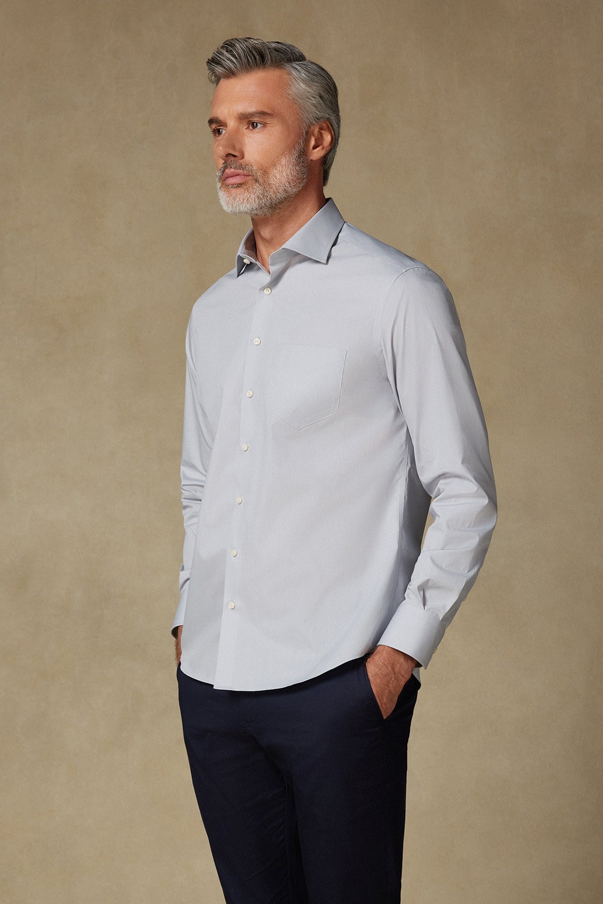 BB Club Lima Poplin Pamuk Polyester Regular Fit Açık Gri Klasik Yaka Erkek Düz Gömlek