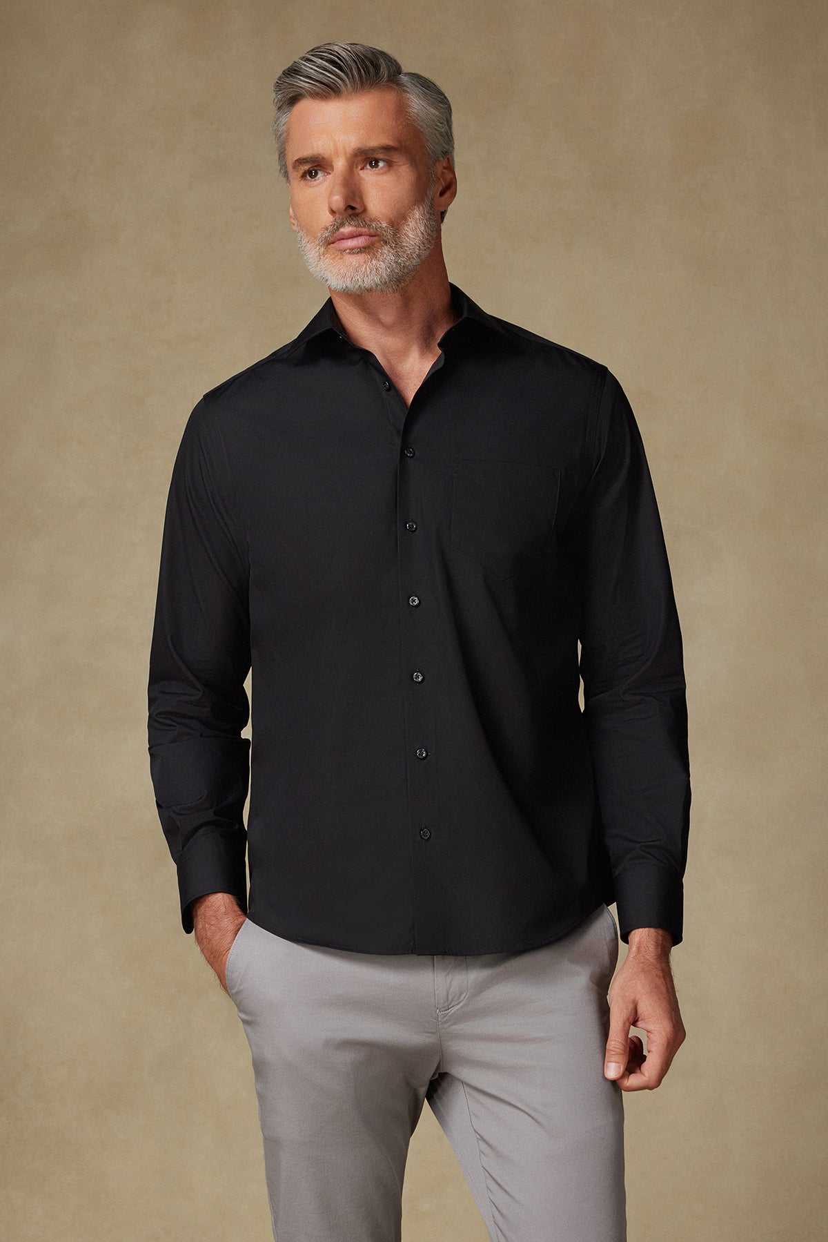 BB Club Lima Poplin Pamuk Polyester Regular Fit Siyah Klasik Yaka Erkek Düz Gömlek