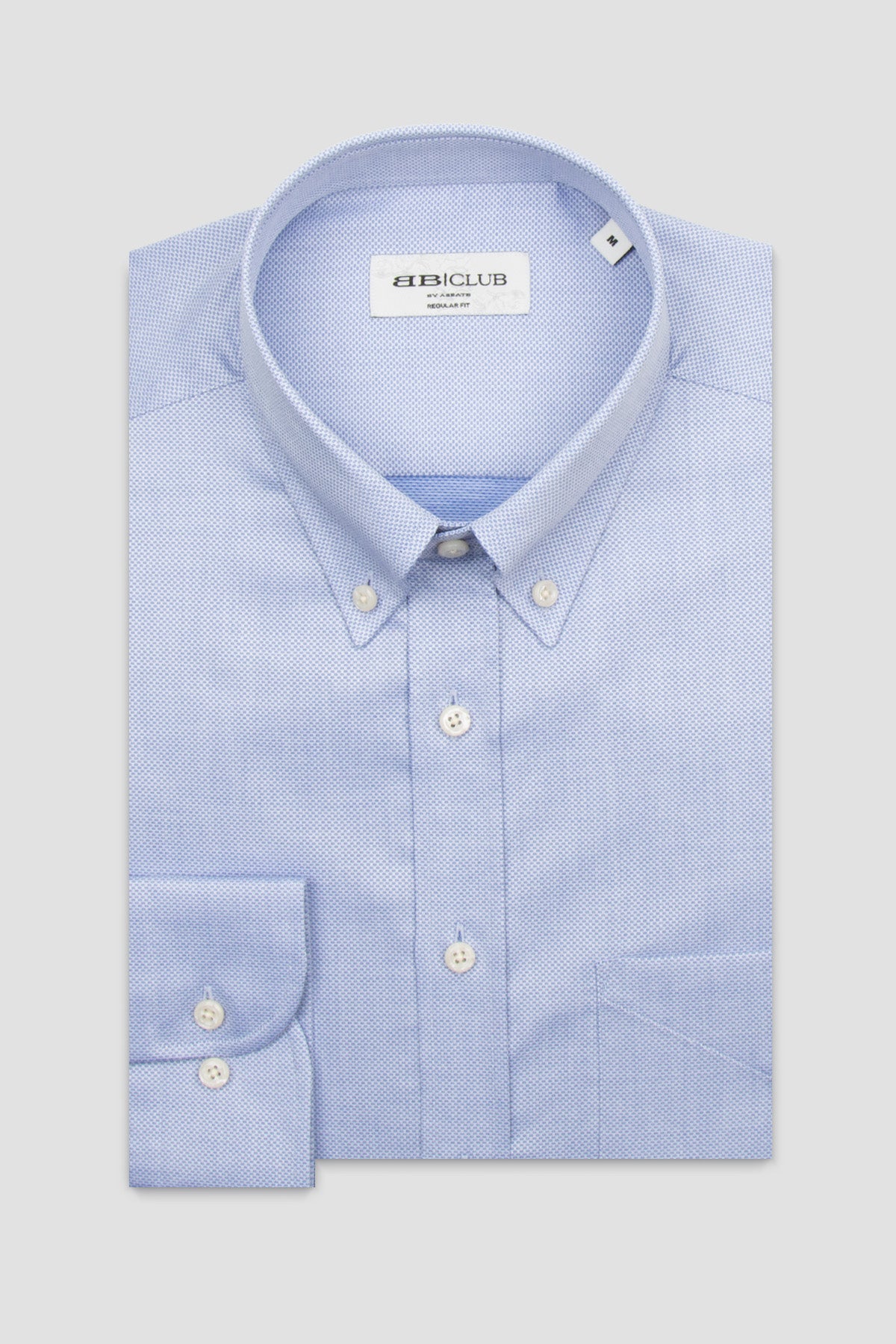 BB Club Mike Dobby Pamuklu Regular Fit Mavi Düğmeli Yaka Erkek Düz Gömlek