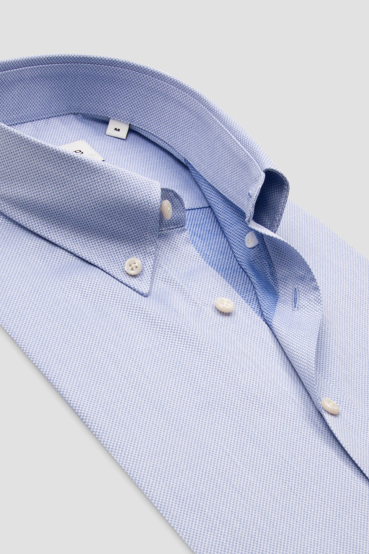 BB Club Mike Dobby Pamuklu Regular Fit Mavi Düğmeli Yaka Erkek Düz Gömlek