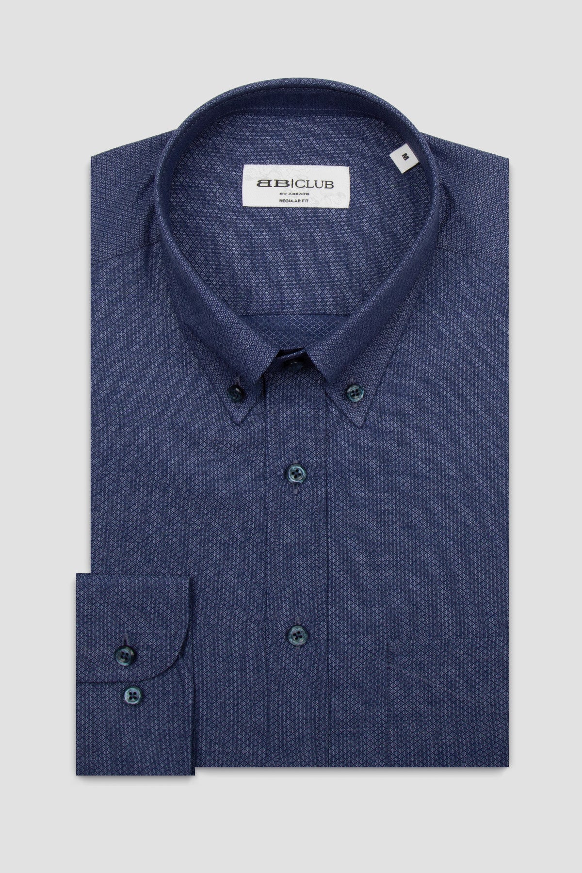 BB Club Mike Dokuma Pamuklu Regular Fit Lacivert Düğmeli Yaka Erkek Baskılı Gömlek