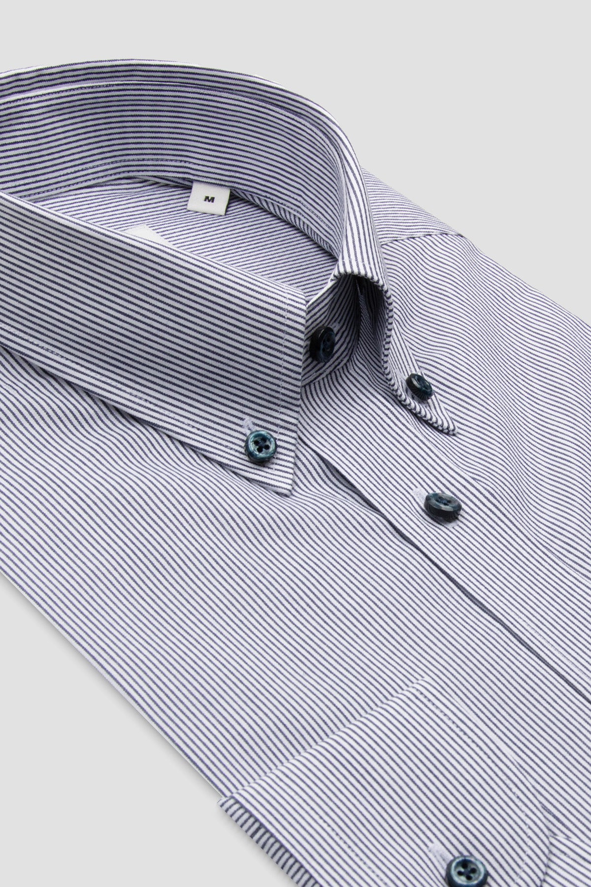 BB Club Mike Poplin Pamuklu Regular Fit Lacivert Düğmeli Yaka Erkek Çizgili Gömlek