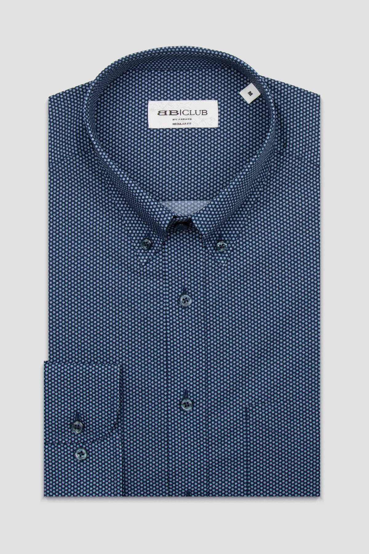 BB Club Mike Poplin Pamuklu Regular Fit Lacivert Düğmeli Yaka Erkek Baskılı Gömlek