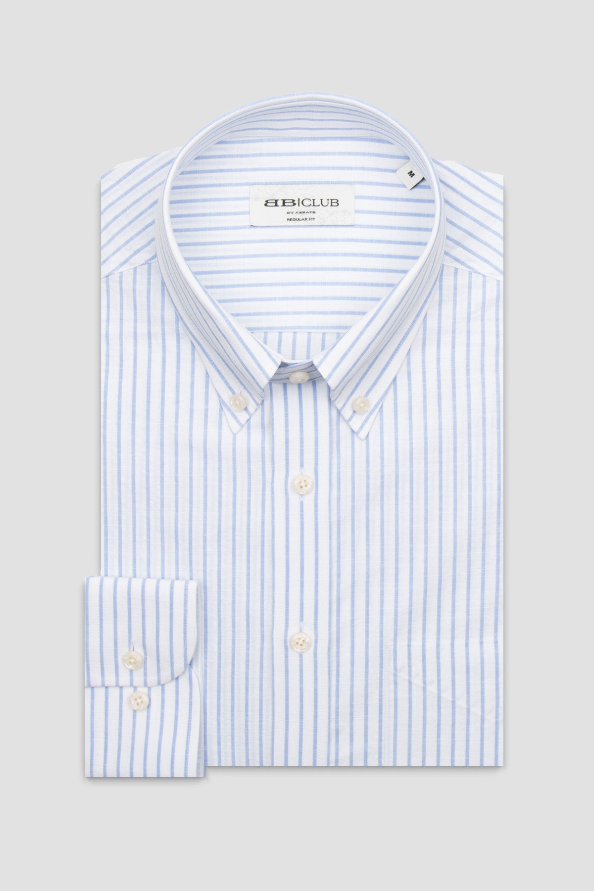 BB Club Mike Seersucker Pamuklu Regular Fit Açık Mavi Düğmeli Yaka Erkek Çizgili Gömlek