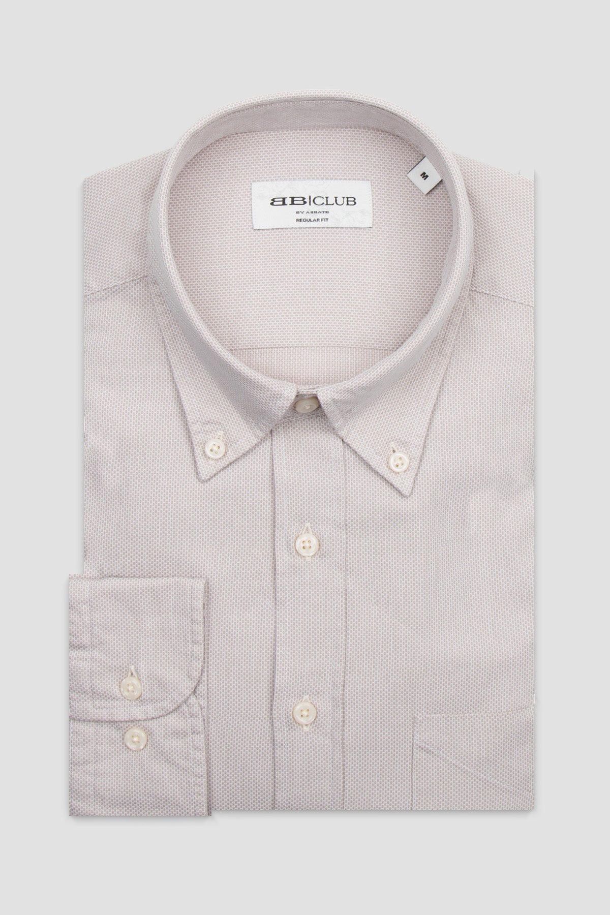 BB Club Mike Oxford Pamuklu Regular Fit Bej Düğmeli Yaka Erkek Düz Gömlek