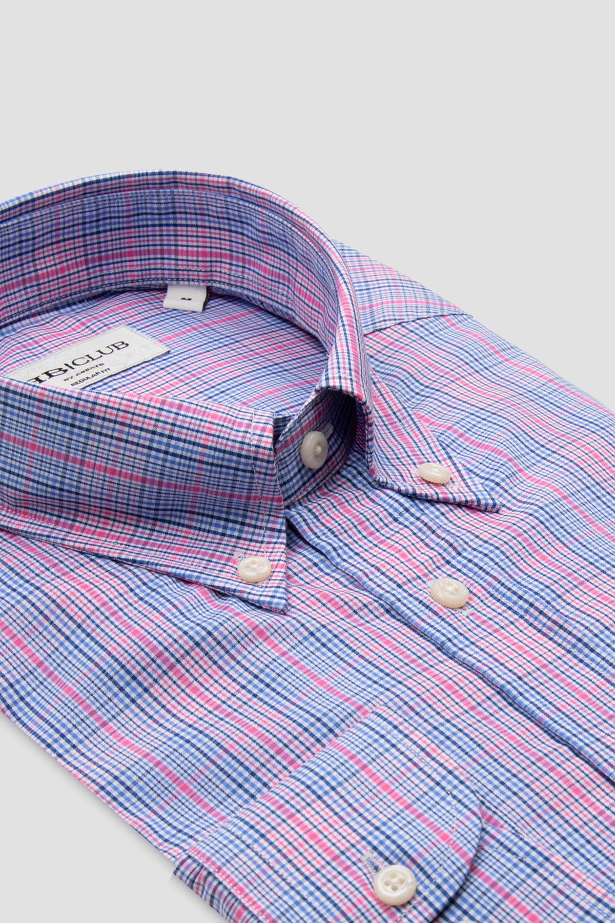 BB Club Mike Poplin Pamuklu Regular Fit Mavi Düğmeli Yaka Erkek Ekoseli Gömlek