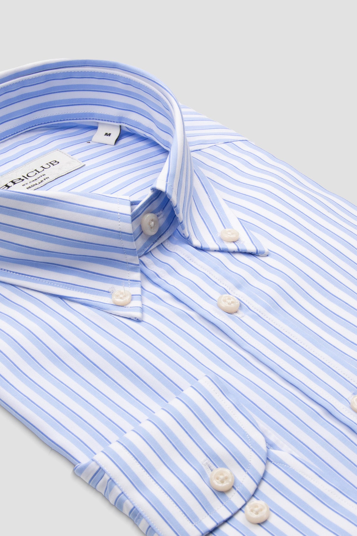 BB Club Mike Poplin Pamuklu Regular Fit Açık Mavi Düğmeli Yaka Erkek Çizgili Gömlek
