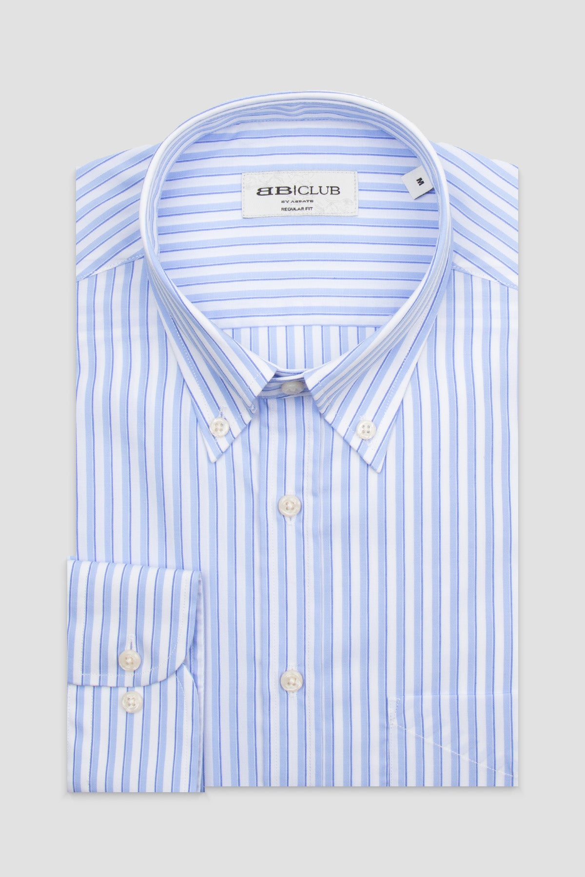 BB Club Mike Poplin Pamuklu Regular Fit Açık Mavi Düğmeli Yaka Erkek Çizgili Gömlek