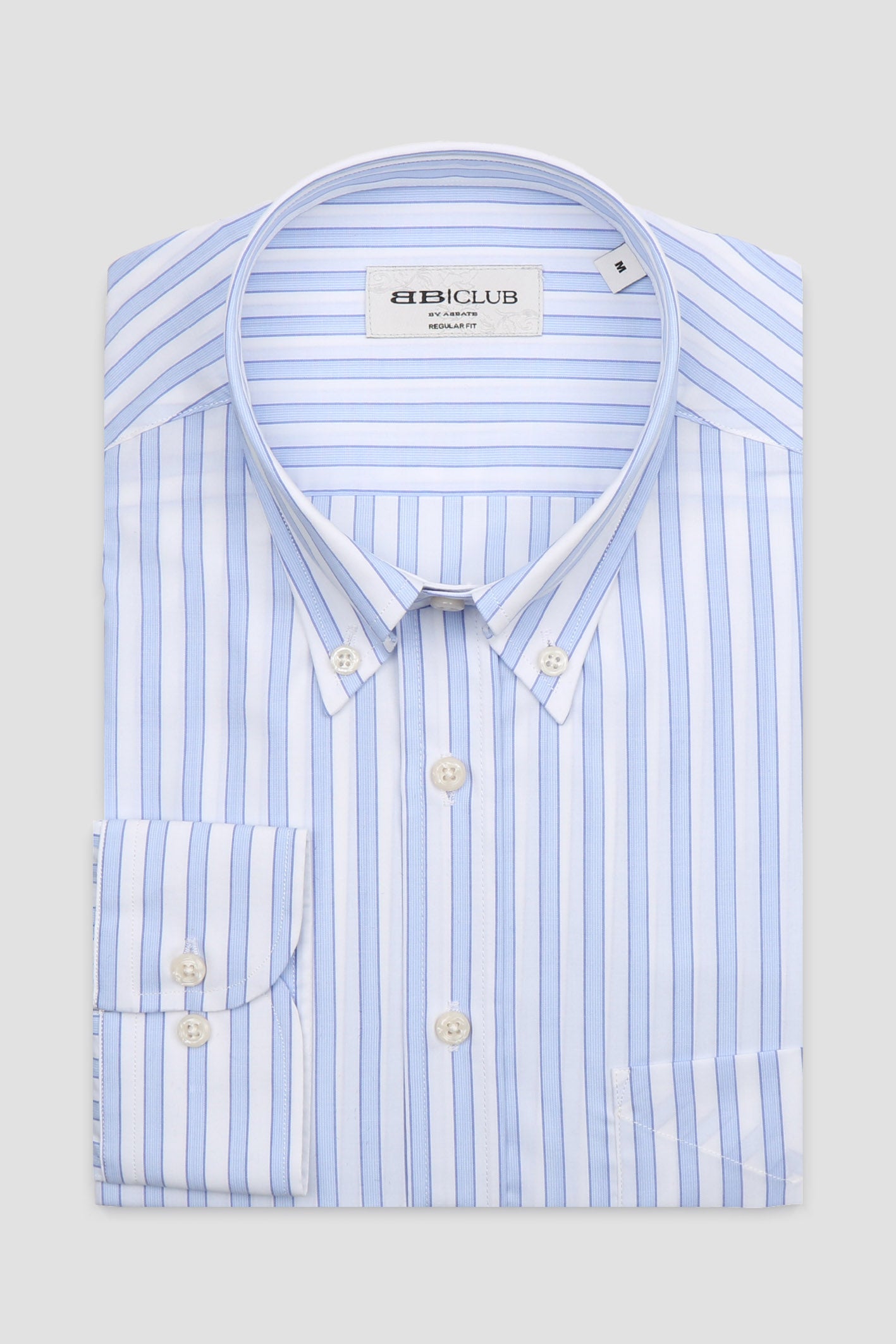 BB Club Mike Poplin Pamuklu Regular Fit Açık Mavi Düğmeli Yaka Erkek Çizgili Gömlek