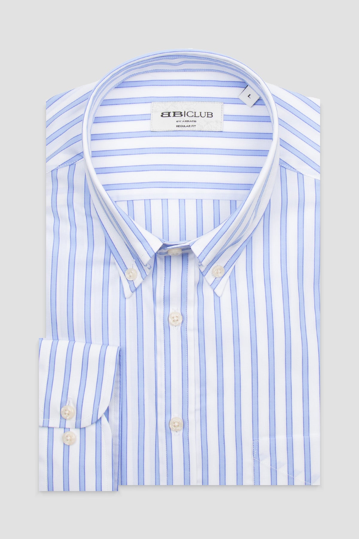 BB Club Mike Poplin Pamuklu Regular Fit Açık Mavi Düğmeli Yaka Erkek Çizgili Gömlek