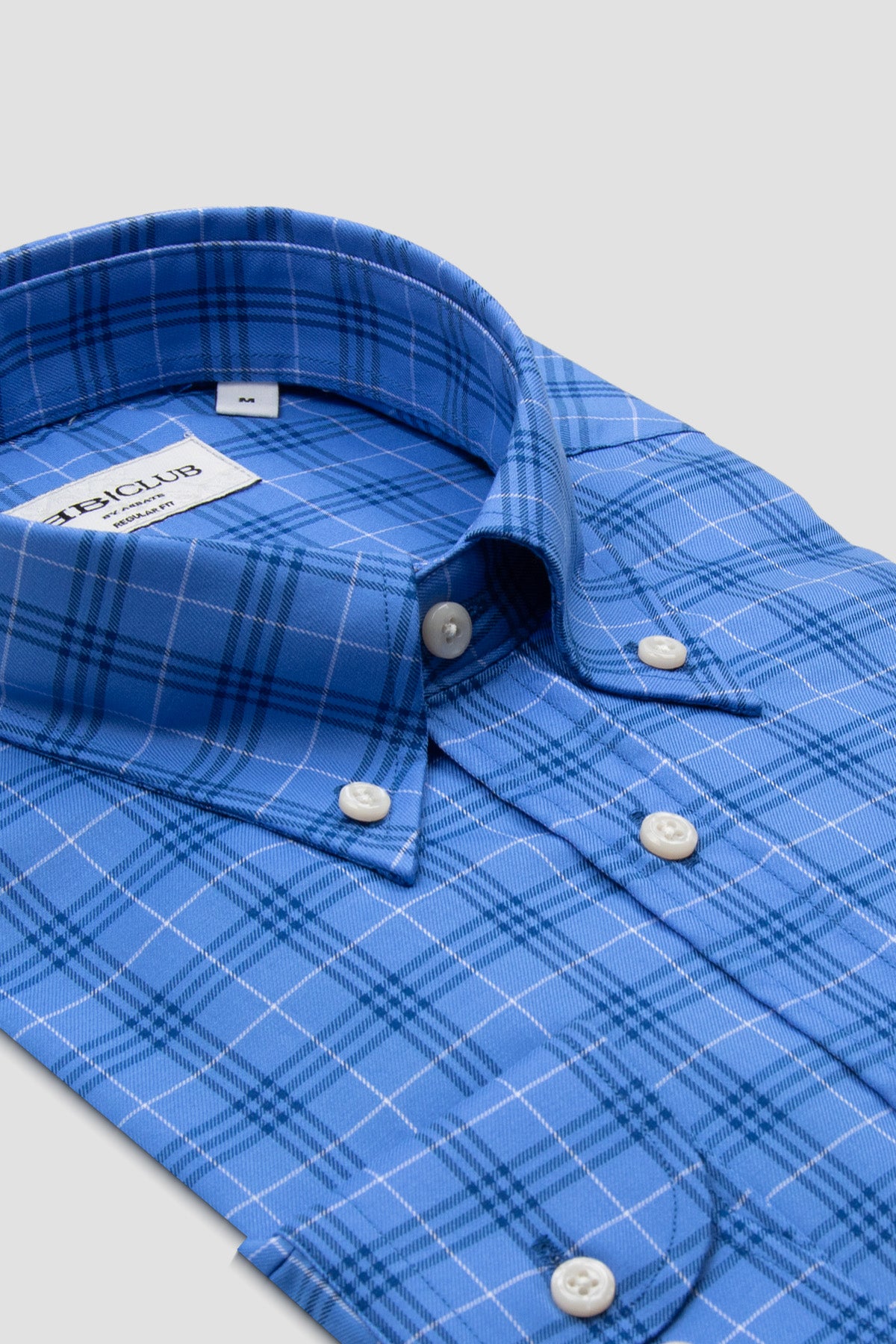 BB Club Mike Twill Pamuklu Regular Fit Mavi Düğmeli Yaka Erkek Ekoseli Gömlek