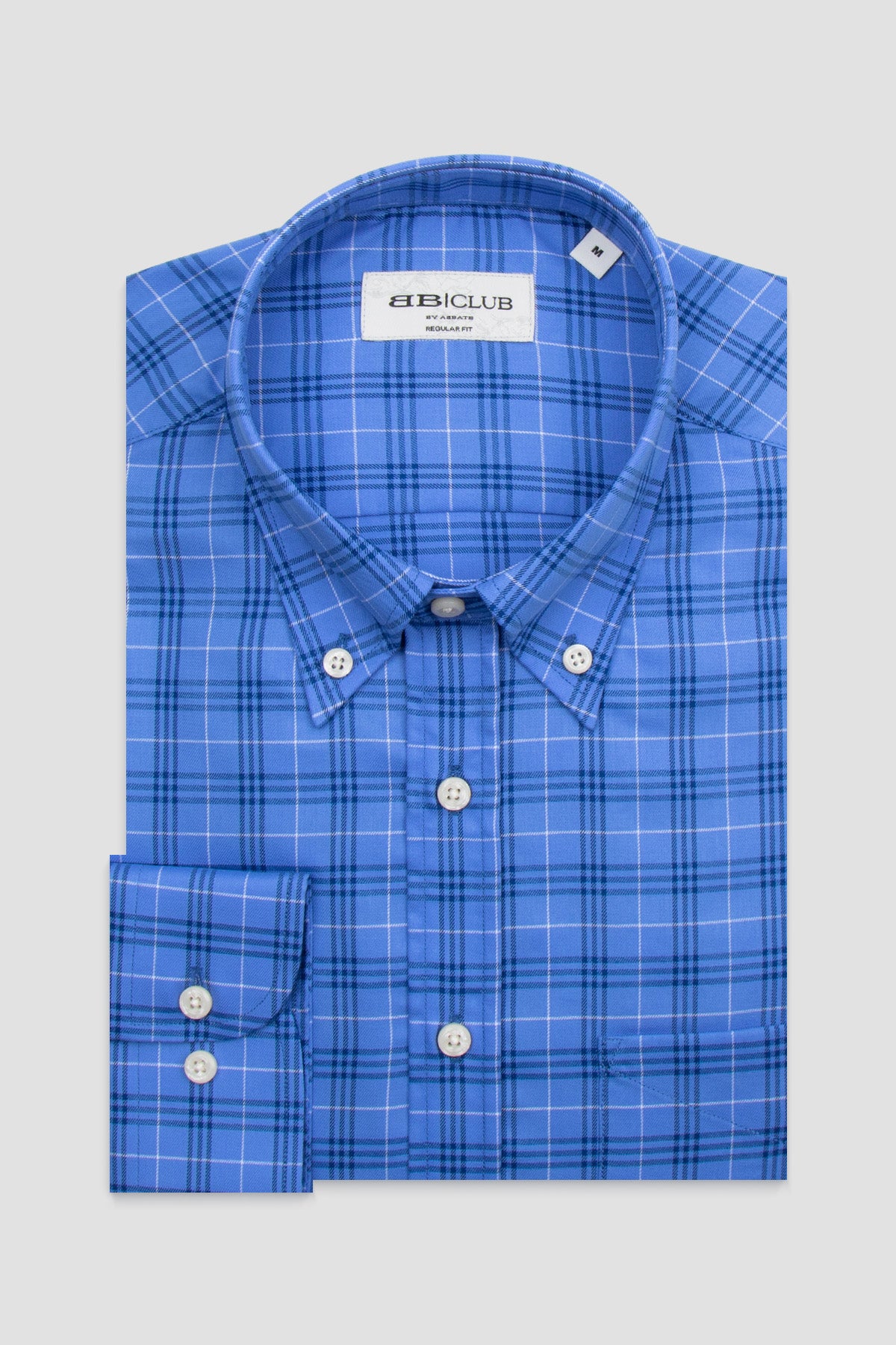 BB Club Mike Twill Pamuklu Regular Fit Mavi Düğmeli Yaka Erkek Ekoseli Gömlek