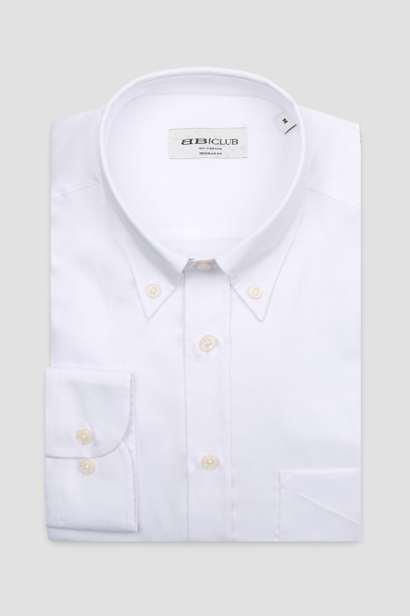 BB Club Mike Oxford Pamuk Polyester Regular Fit Beyaz Düğmeli Yaka Erkek Düz Gömlek