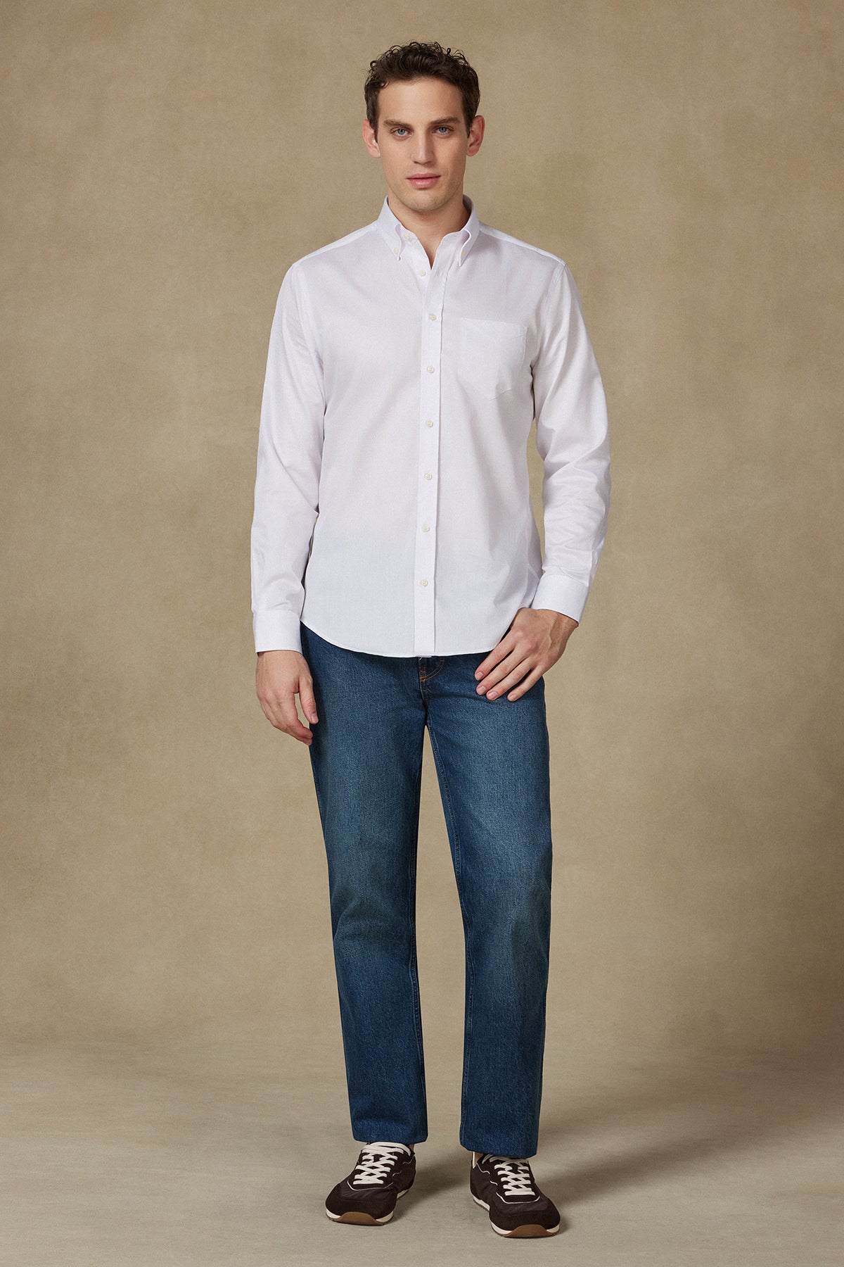 BB Club Mike Non Iron Oxford Kolay Ütülenebilir Pamuklu Regular Fit Beyaz Düğmeli Yaka Erkek Düz Gömlek