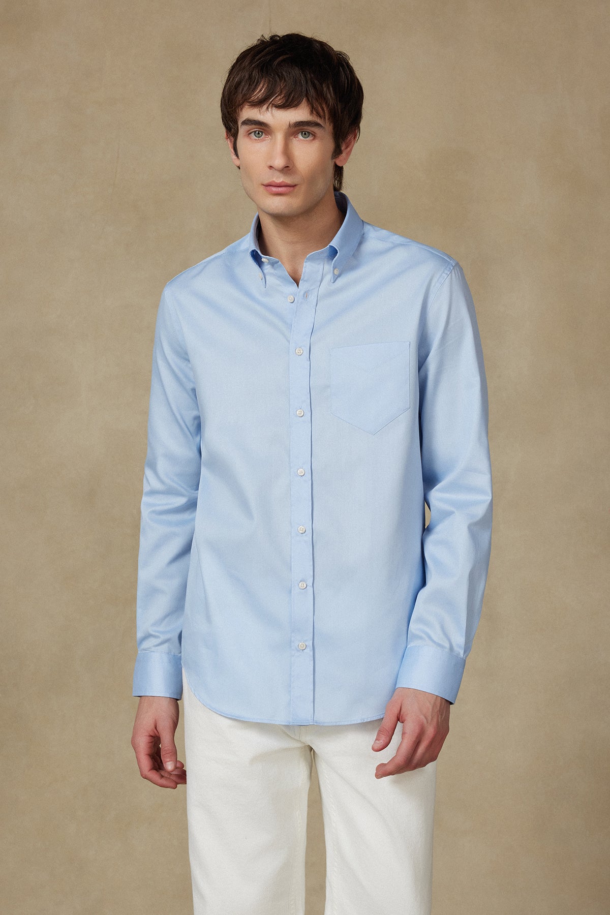 BB Club Mike Non Iron Oxford Kolay Ütülenebilir Pamuklu Regular Fit Açık Mavi Düğmeli Yaka Erkek Düz Gömlek