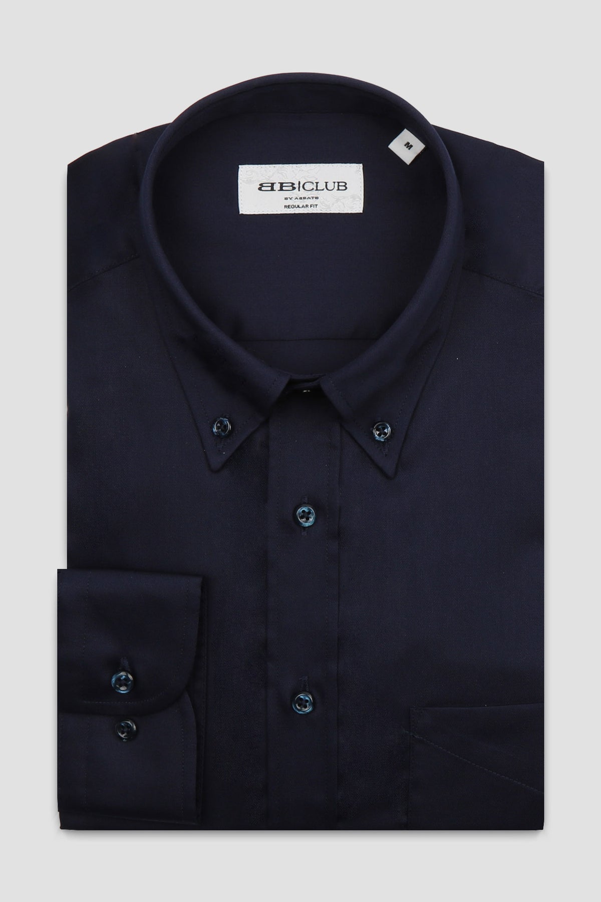 BB Club Mike Non Iron Oxford Kolay Ütülenebilir Pamuklu Regular Fit Lacivert Düğmeli Yaka Erkek Düz Gömlek