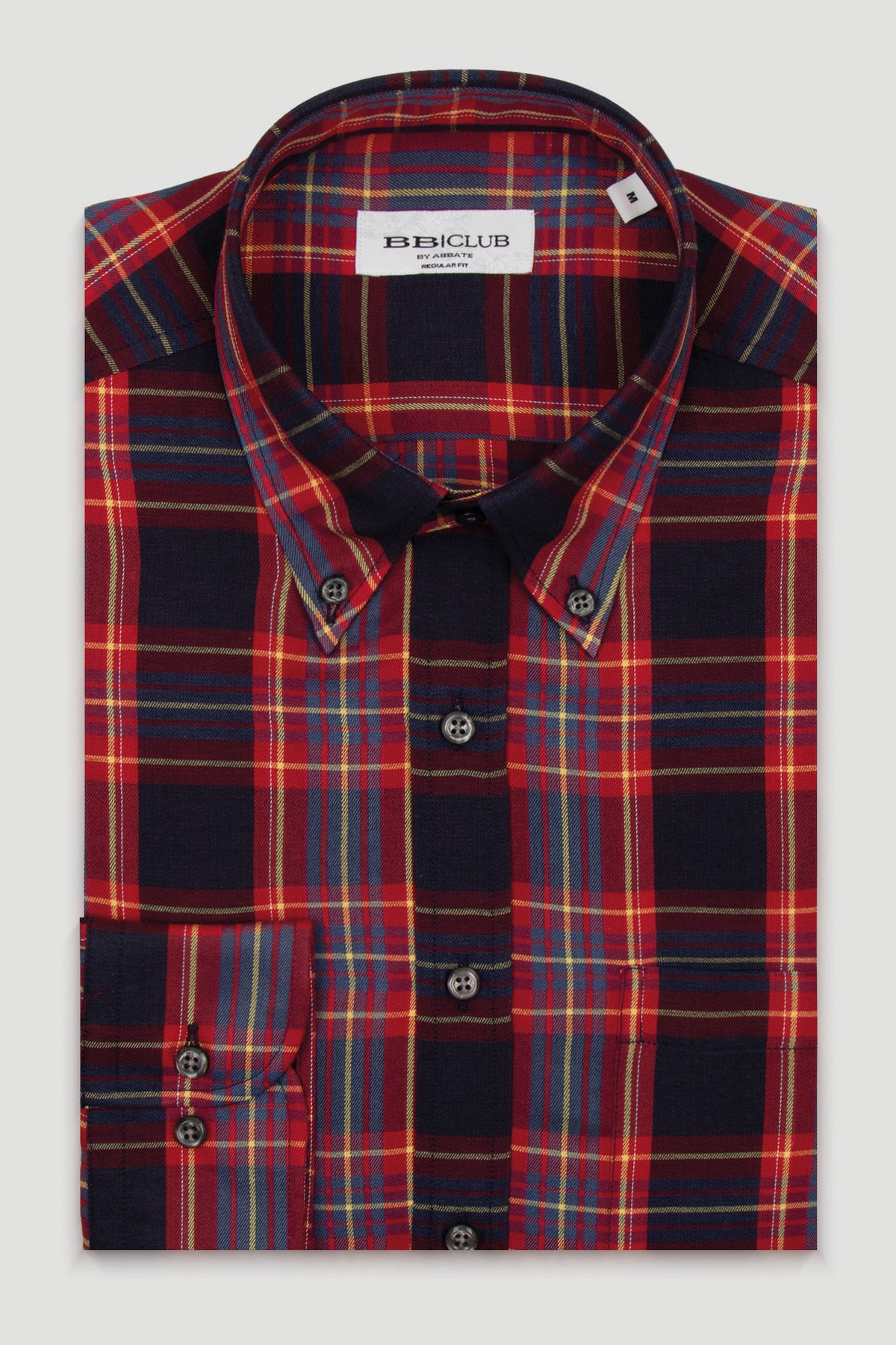 BB Club Mike Flanel Pamuk Polyester Regular Fit Kırmızı Düğmeli Yaka Erkek Ekoseli Gömlek