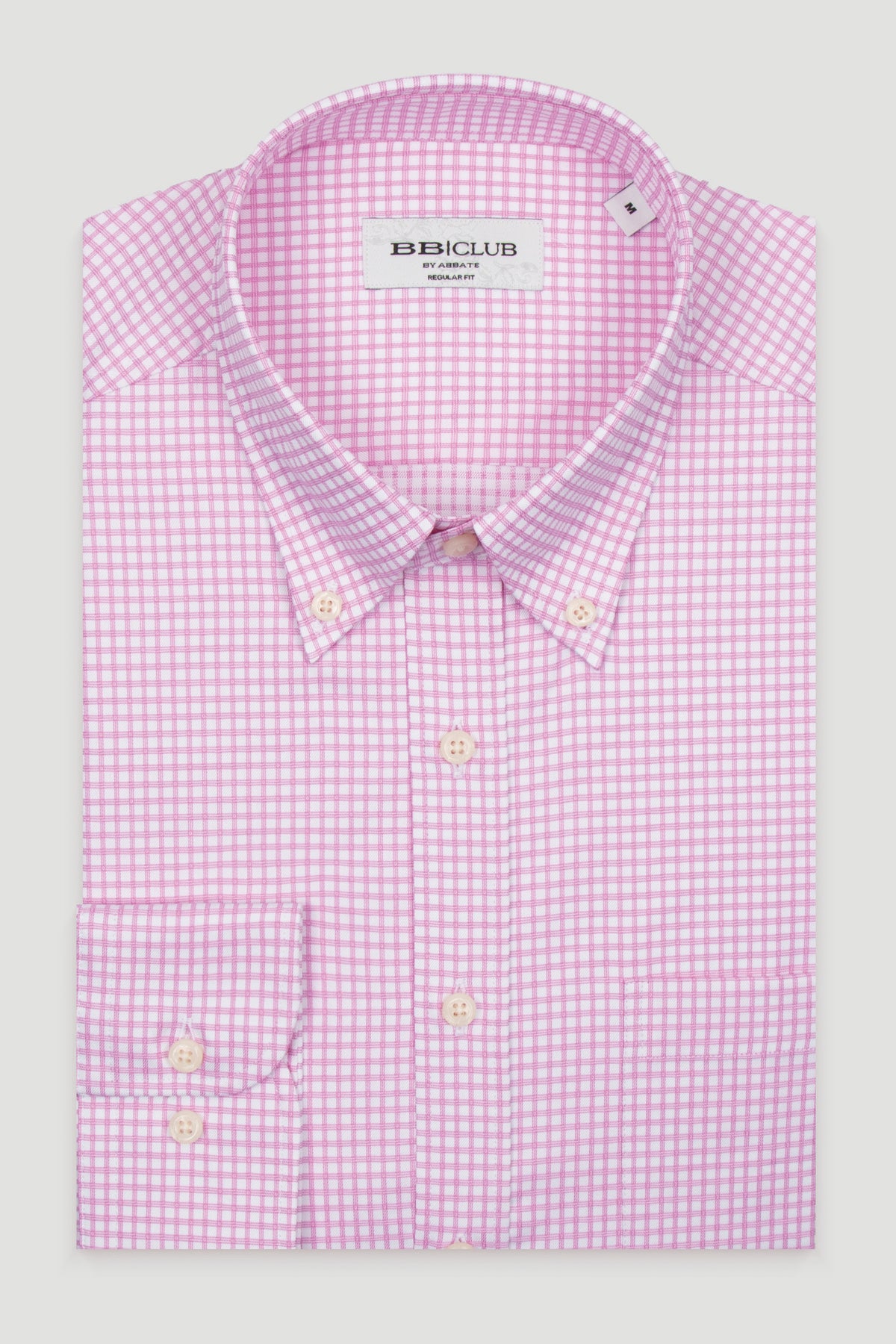 BB Club Mike Twill %100 Pamuk Regular Fit Pembe Düğmeli Yaka Erkek Kareli Gömlek