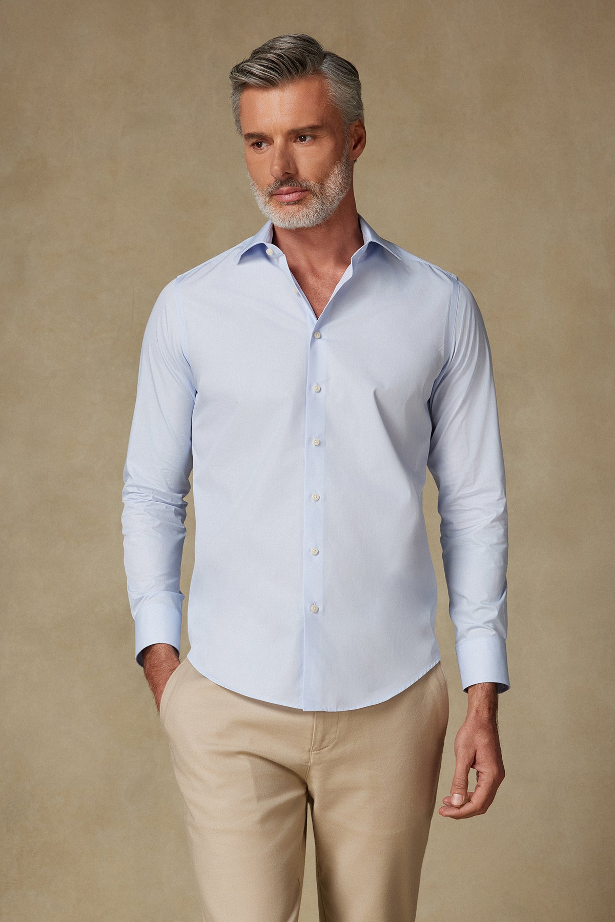 BB Club Oscar Poplin Pamuk Polyester Slim Fit Açık Mavi Klasik Yaka Erkek Düz Gömlek