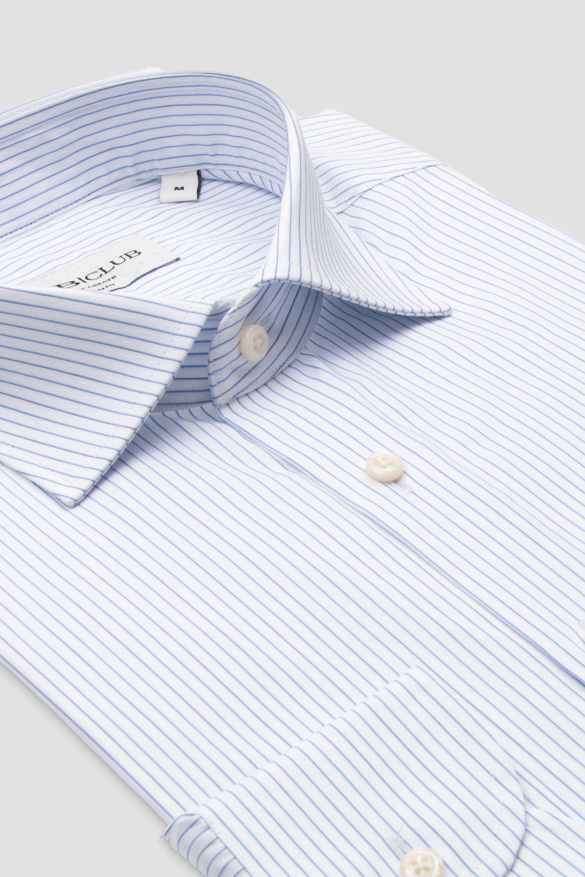BB Club Oscar Poplin %100 Pamuk Slim Fit Beyaz Klasik Yaka Erkek Çizgili Gömlek