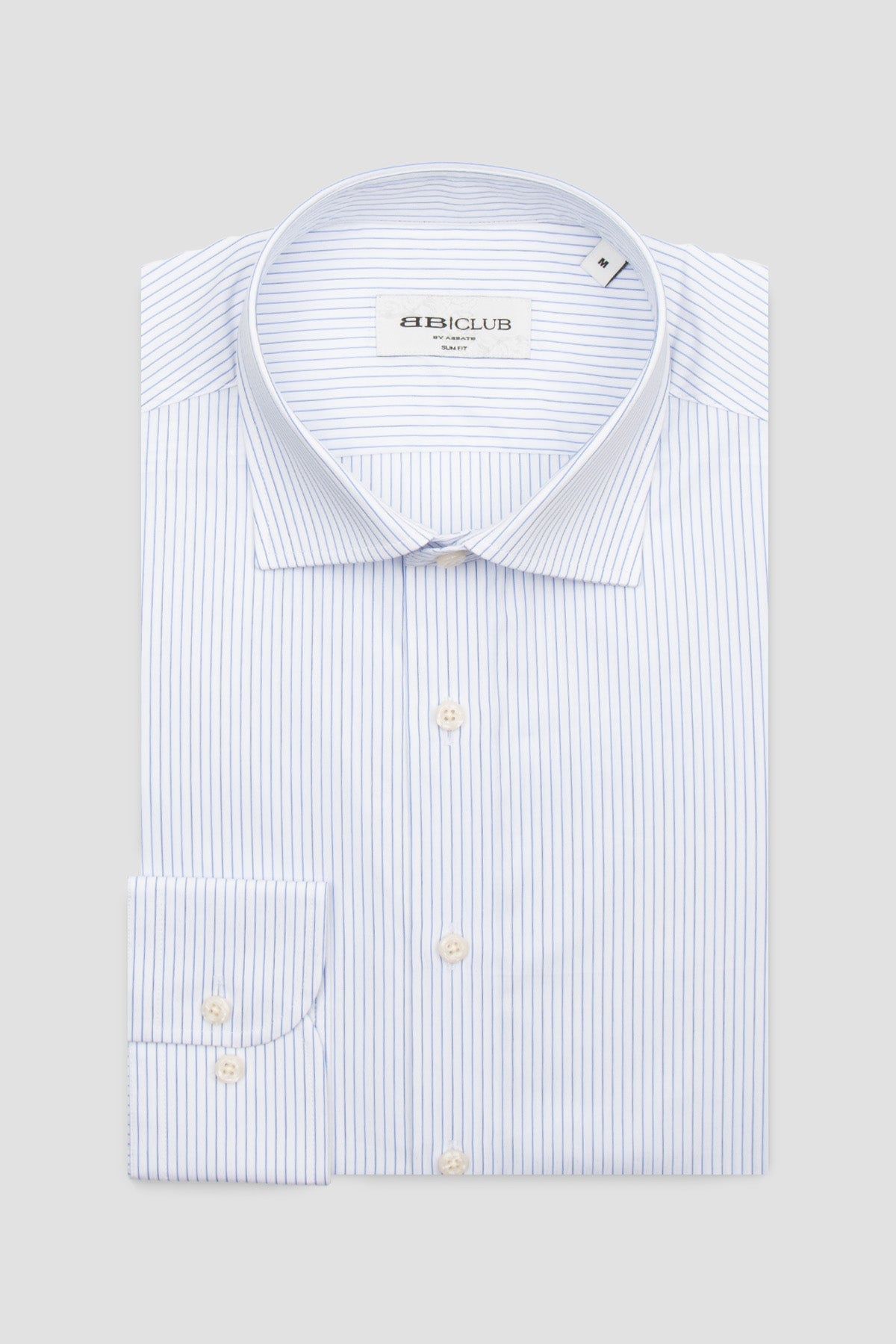 BB Club Oscar Poplin %100 Pamuk Slim Fit Beyaz Klasik Yaka Erkek Çizgili Gömlek