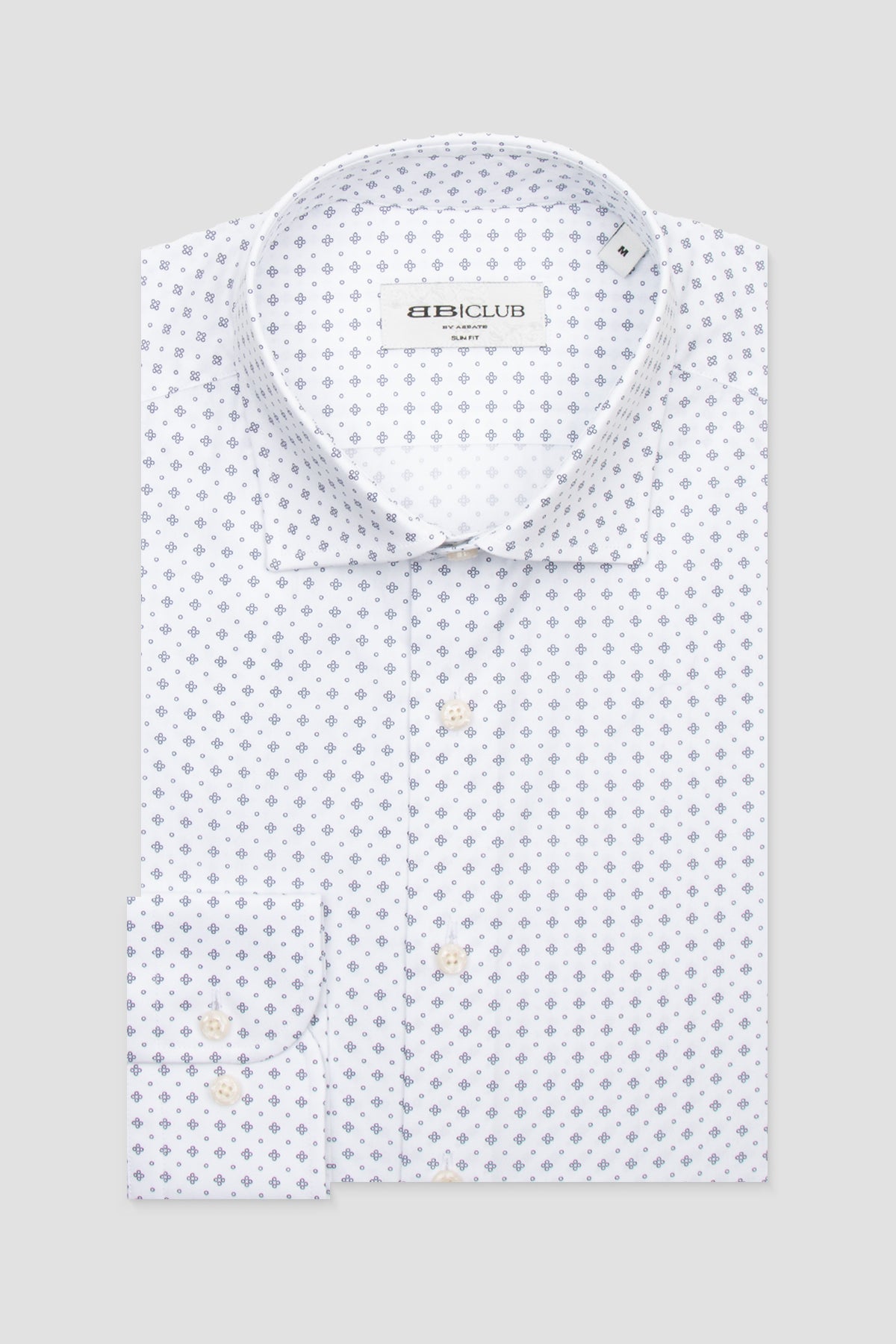 BB Club Oscar Poplin Pamuklu Slim Fit Beyaz Klasik Yaka Erkek Baskılı Gömlek