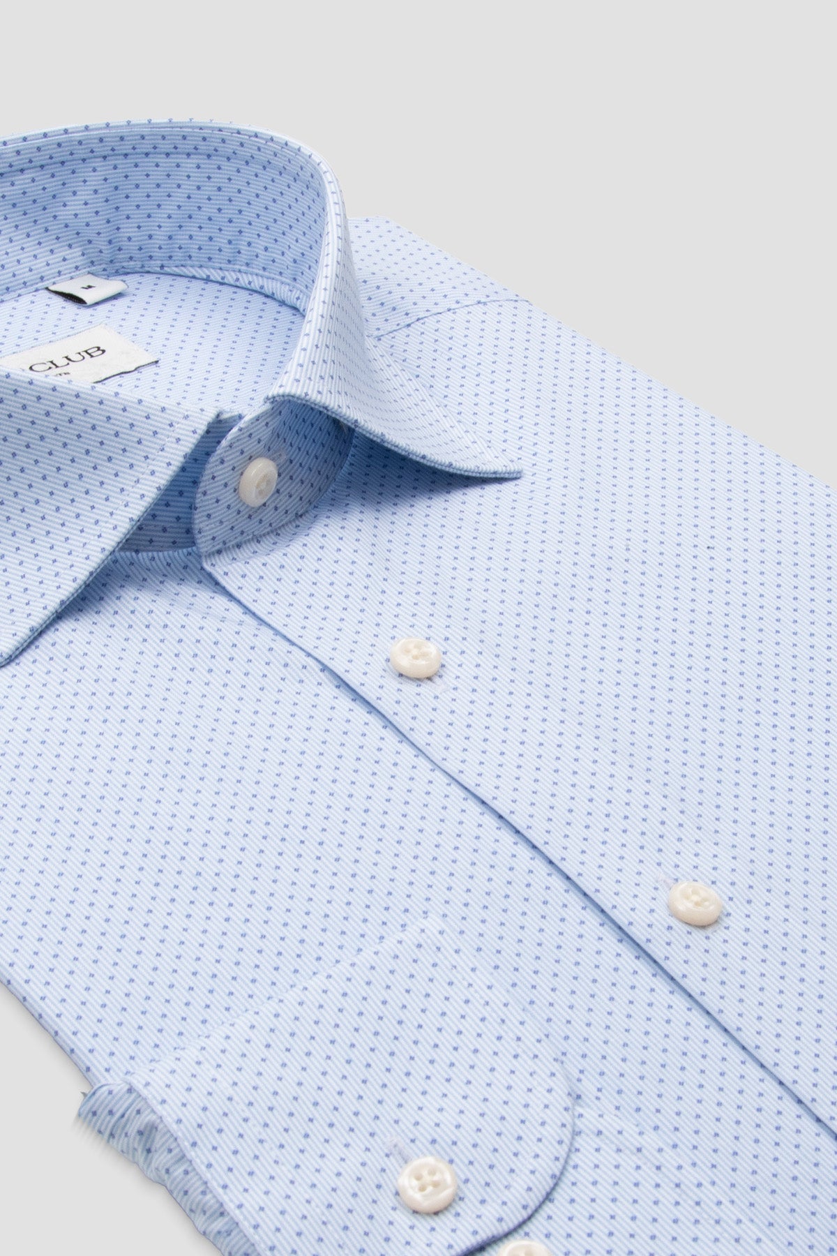 BB Club Oscar Poplin Pamuklu Slim Fit Açık Mavi Klasik Yaka Erkek Baskılı Gömlek