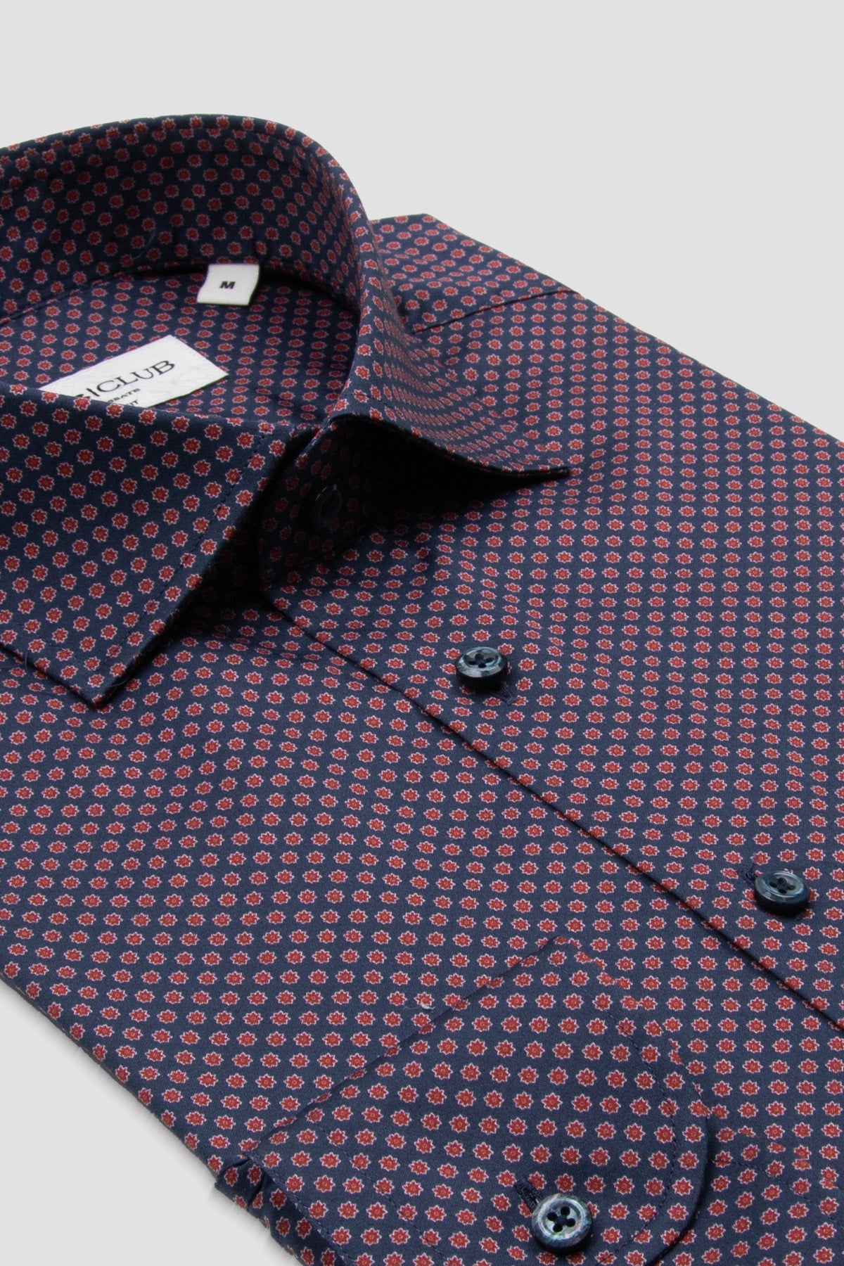 BB Club Oscar Poplin Pamuklu Slim Fit Lacivert Klasik Yaka Erkek Baskılı Gömlek