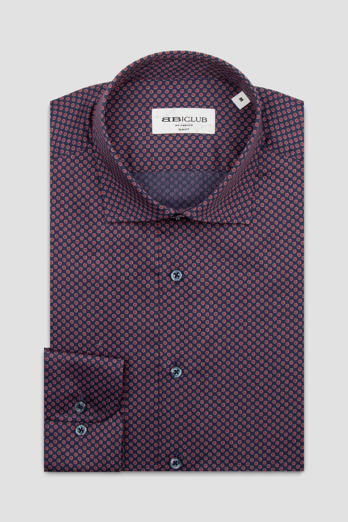 BB Club Oscar Poplin Pamuklu Slim Fit Lacivert Klasik Yaka Erkek Baskılı Gömlek